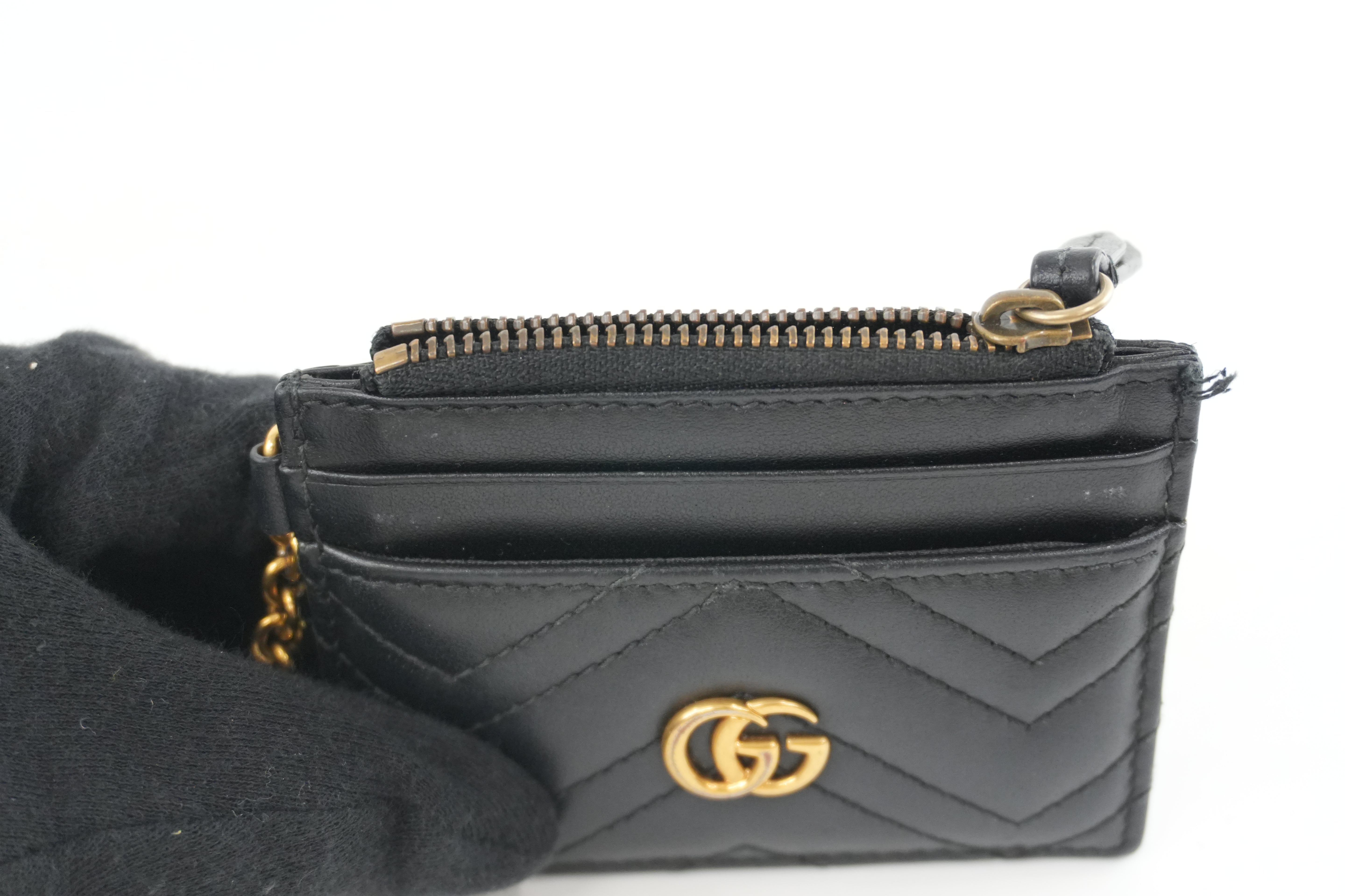 Pre-owned Gucci Leather Marmont Coin Case Black