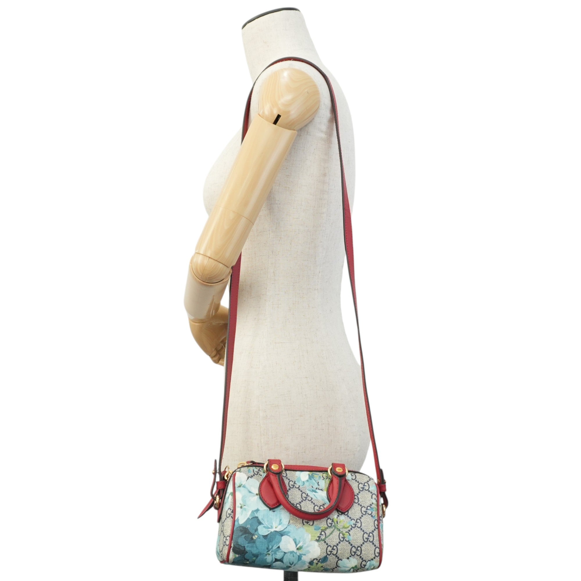 Pre-owned Gucci Leather Blooms Two Way Shoulder Bag Blue and Red