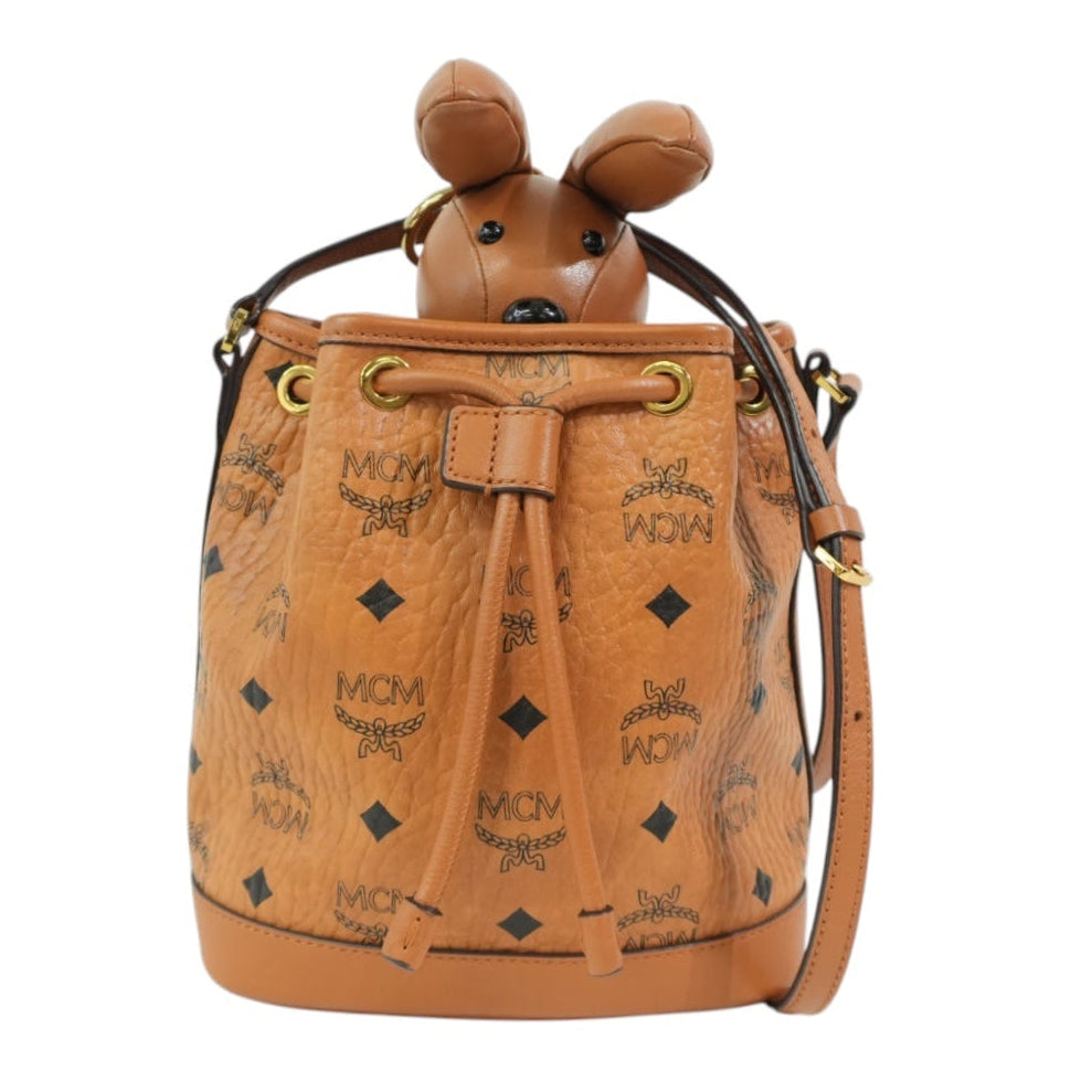 Pre-Owned MCM Park Rabbit Visetos Drawstring Crossbody bag Cognac
