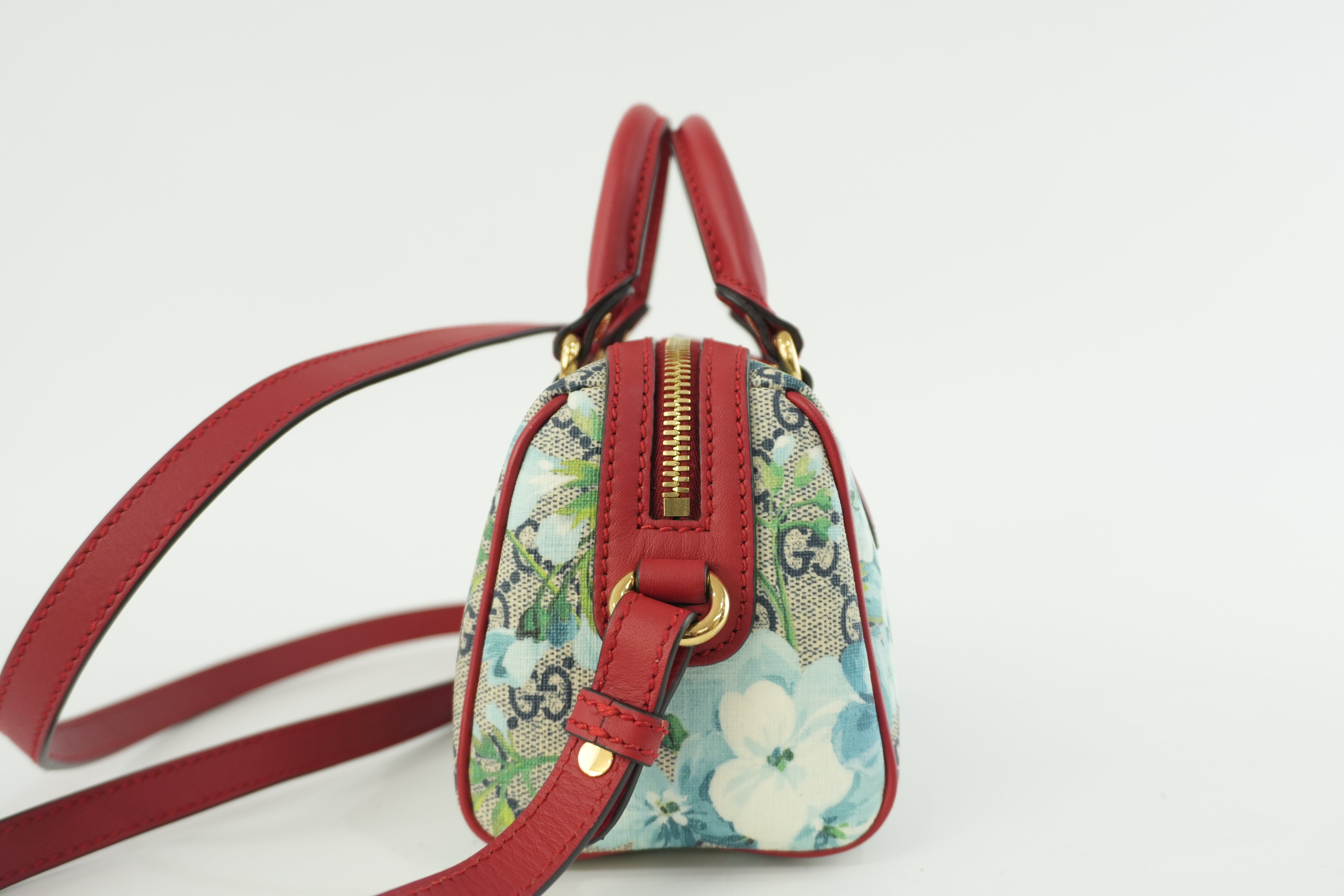 Pre-owned Gucci Leather Blooms Two Way Shoulder Bag Blue and Red