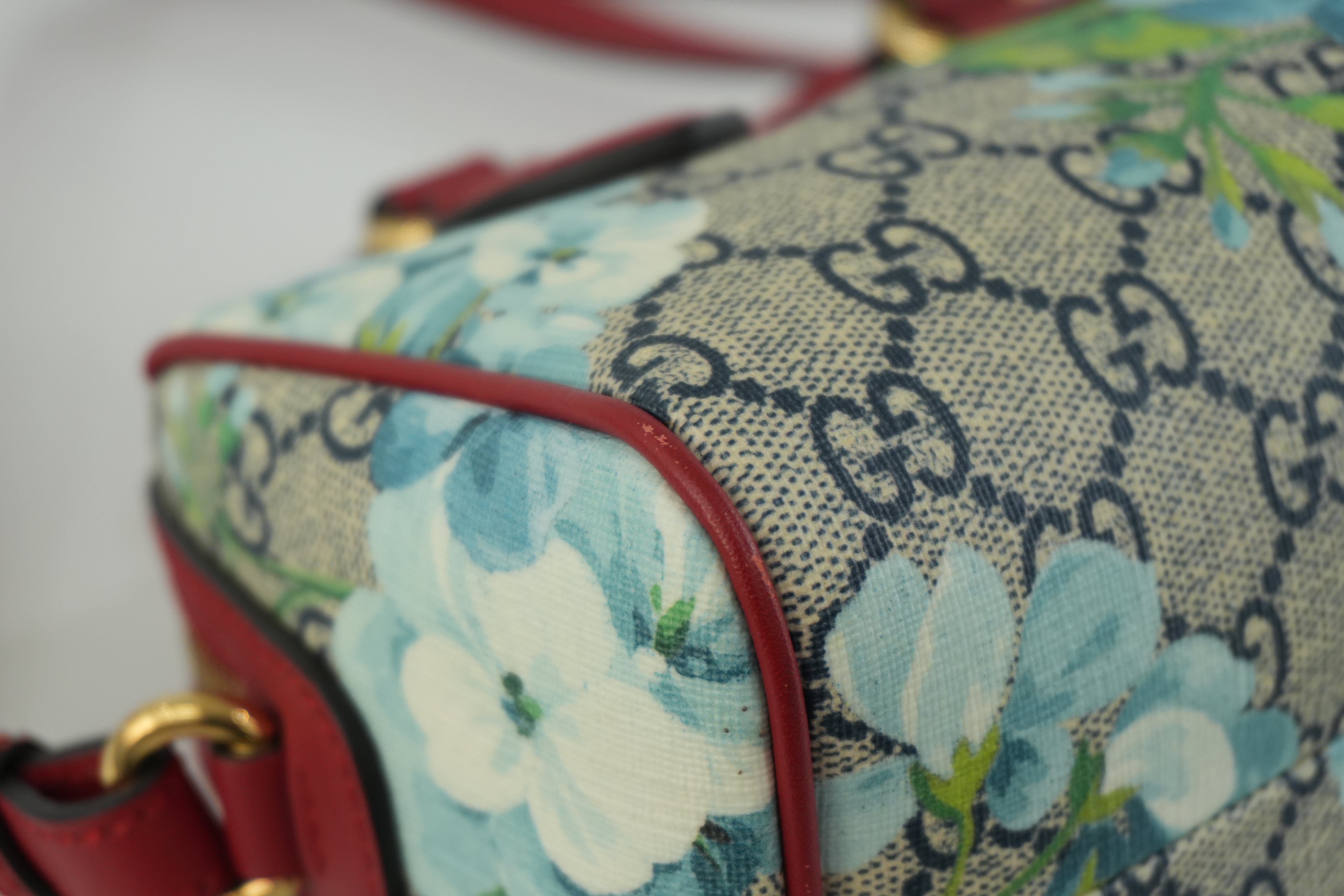 Pre-owned Gucci Leather Blooms Two Way Shoulder Bag Blue and Red