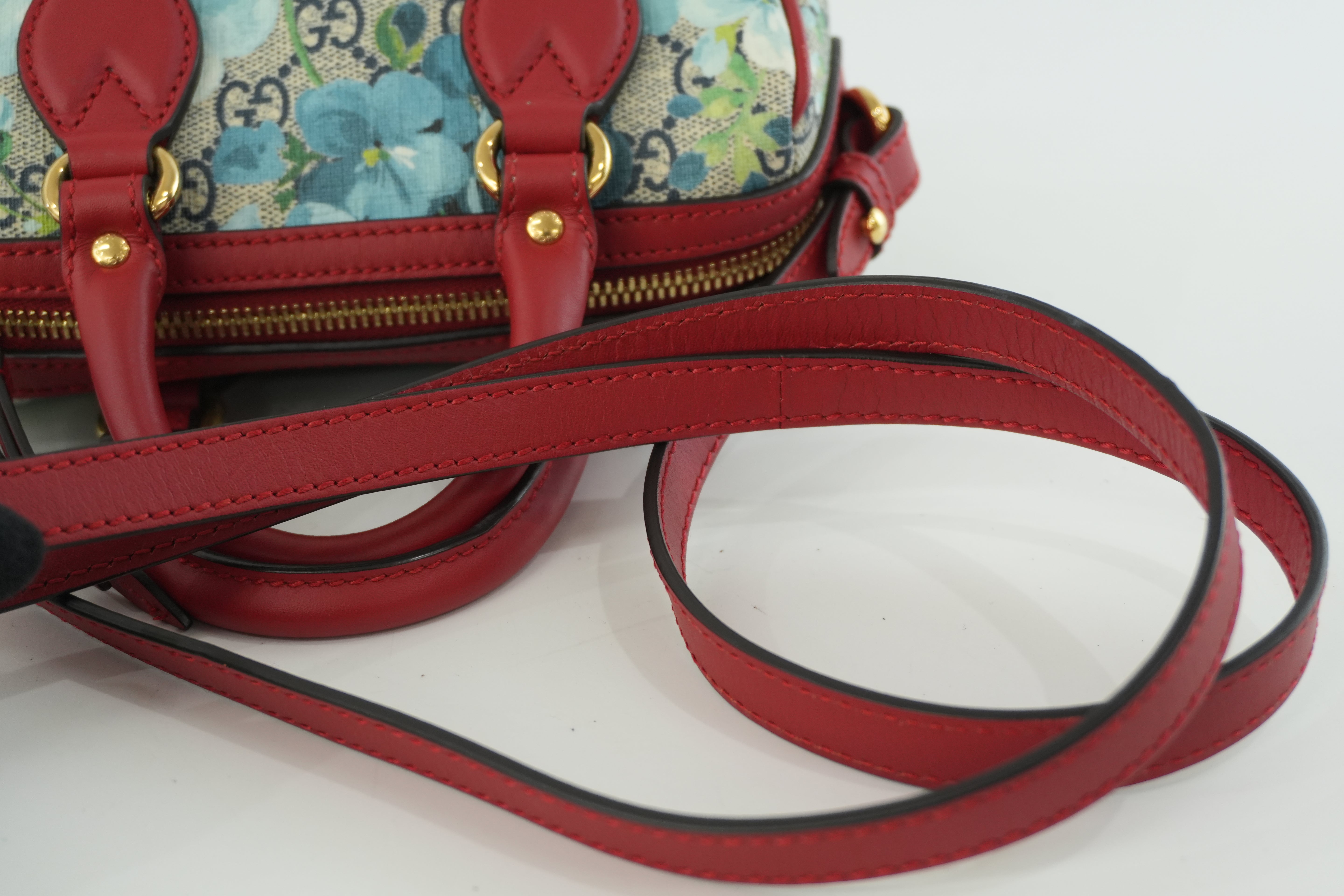Pre-owned Gucci Leather Blooms Two Way Shoulder Bag Blue and Red