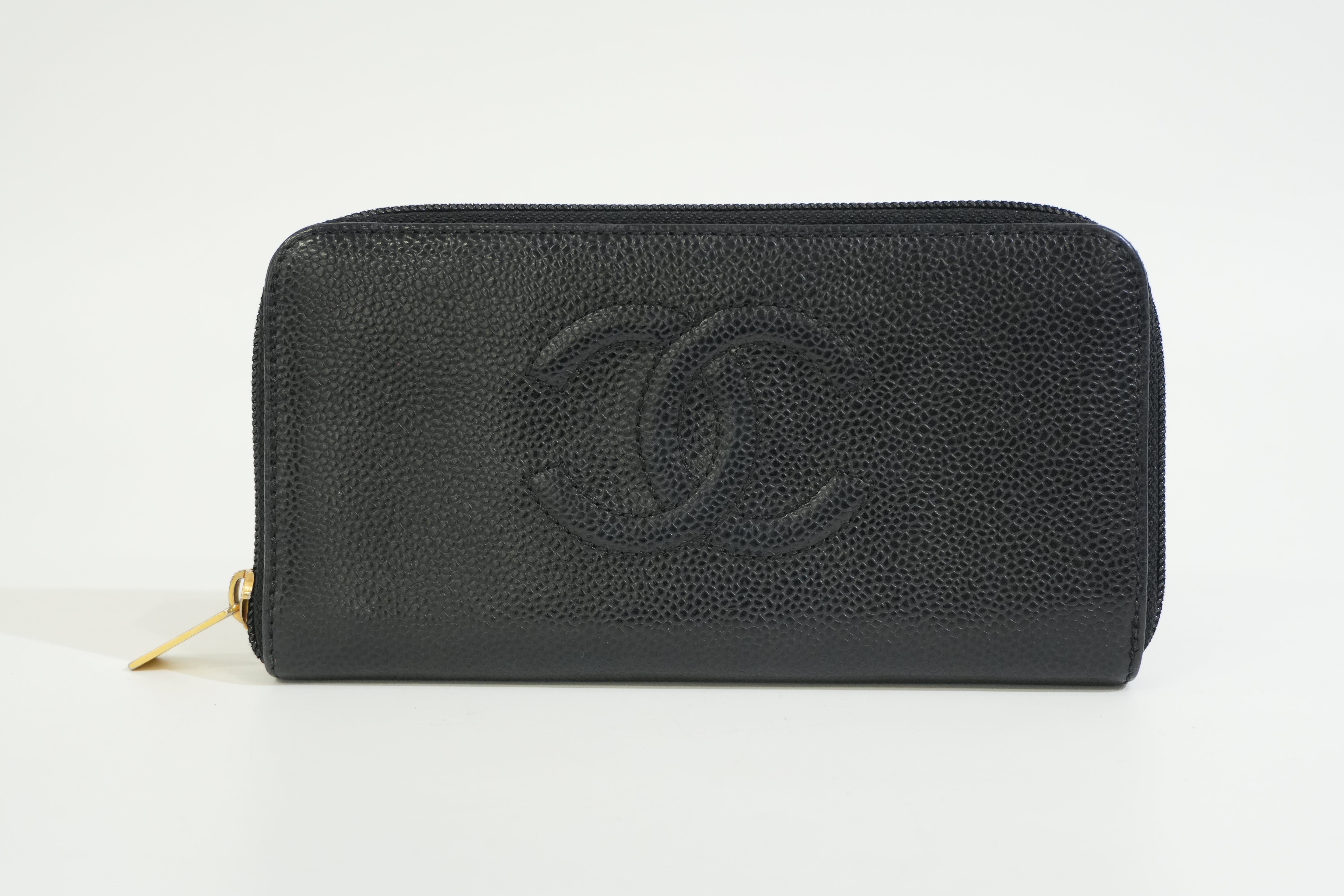 Pre-owned Chanel Caviar Skin Zippy Long Wallet Black