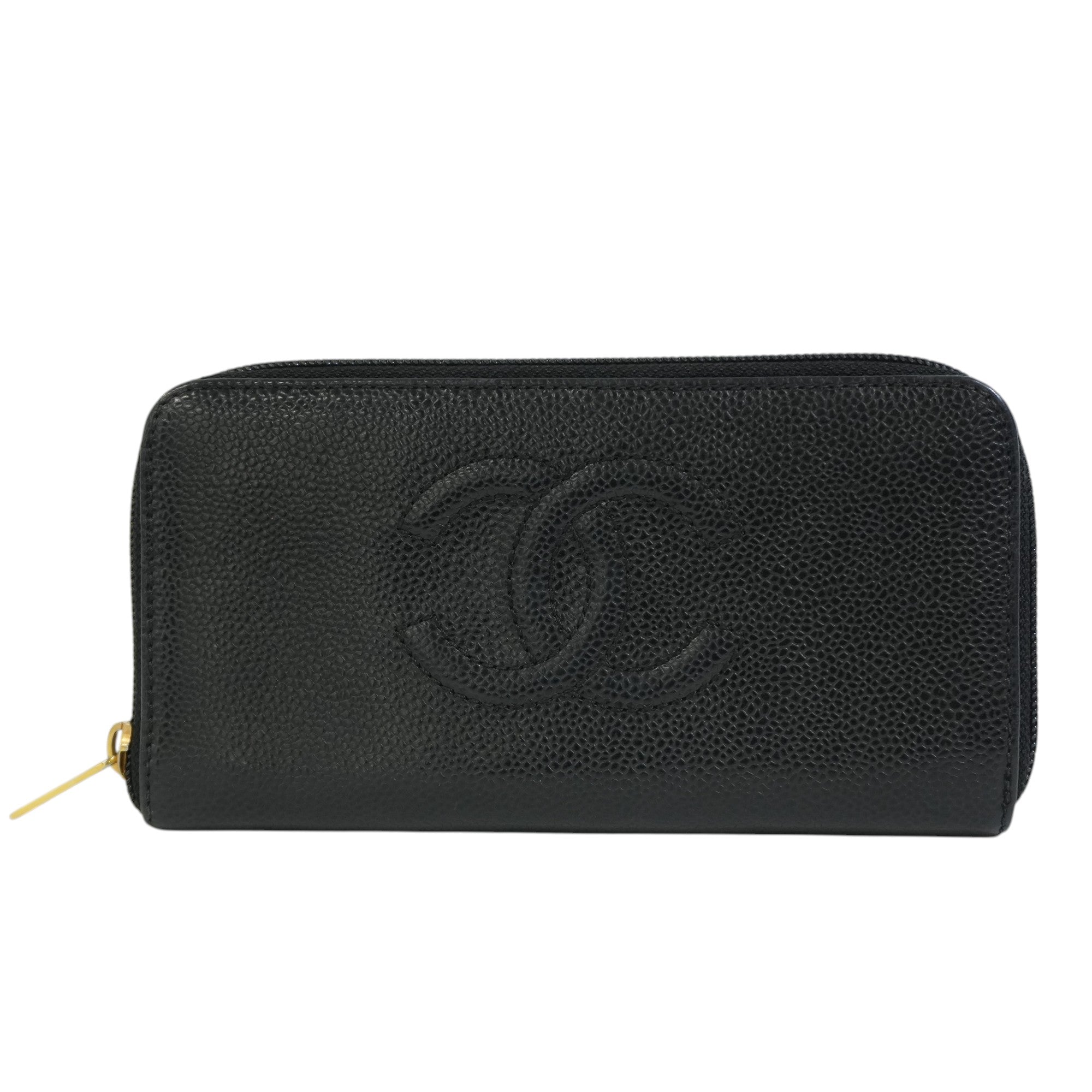 Pre-owned Chanel Caviar Skin Zippy Long Wallet Black