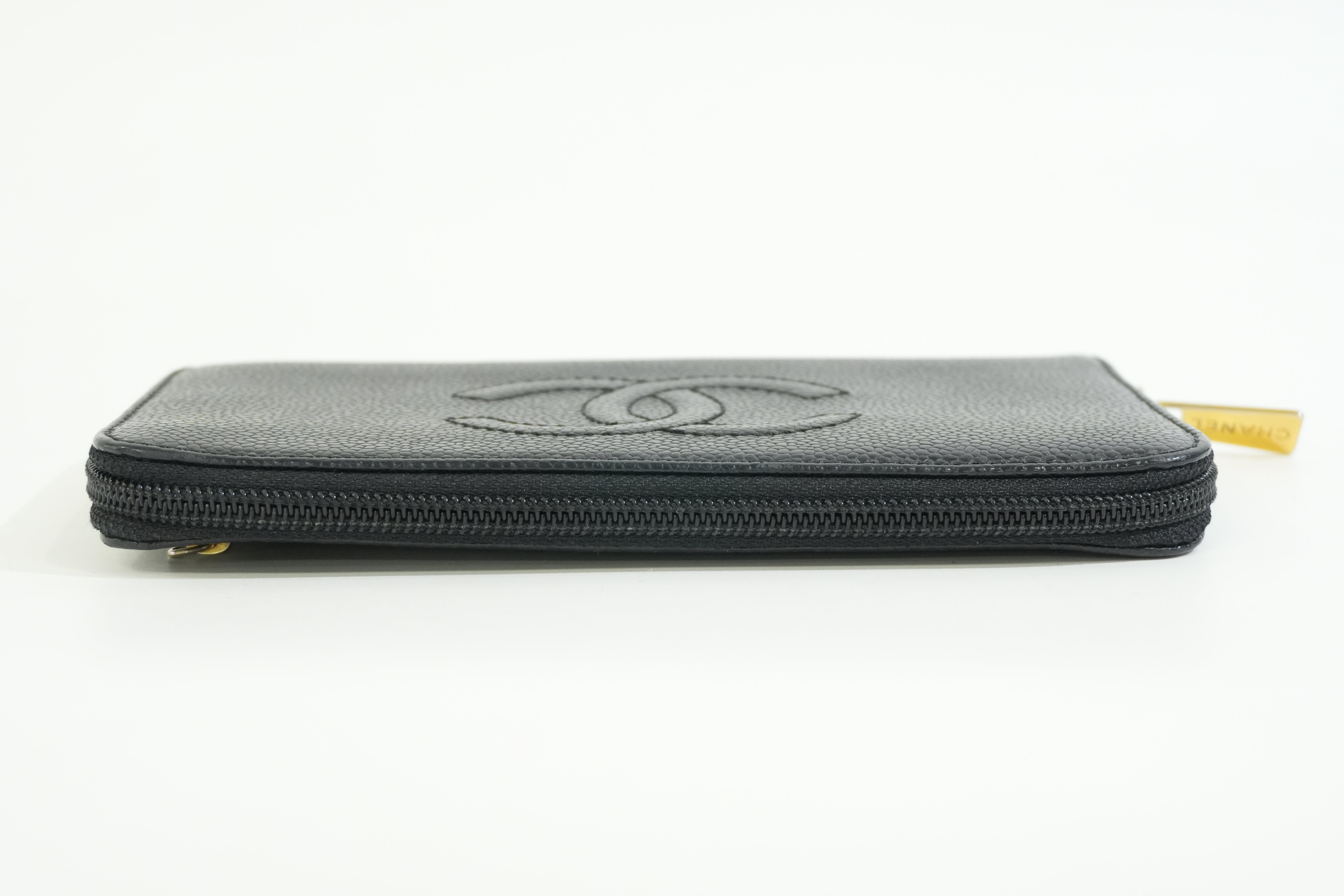 Pre-owned Chanel Caviar Skin Zippy Long Wallet Black
