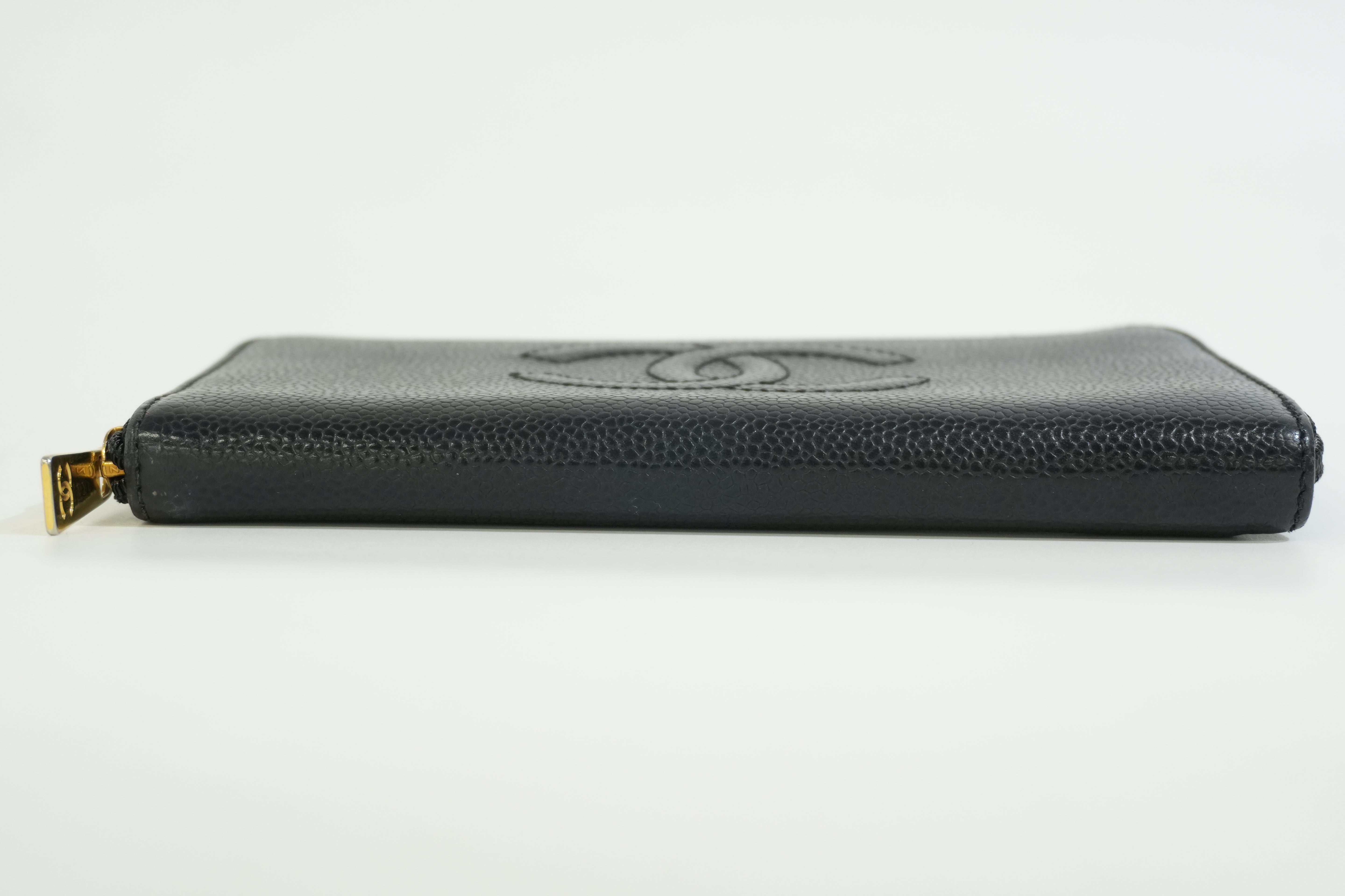 Pre-owned Chanel Caviar Skin Zippy Long Wallet Black
