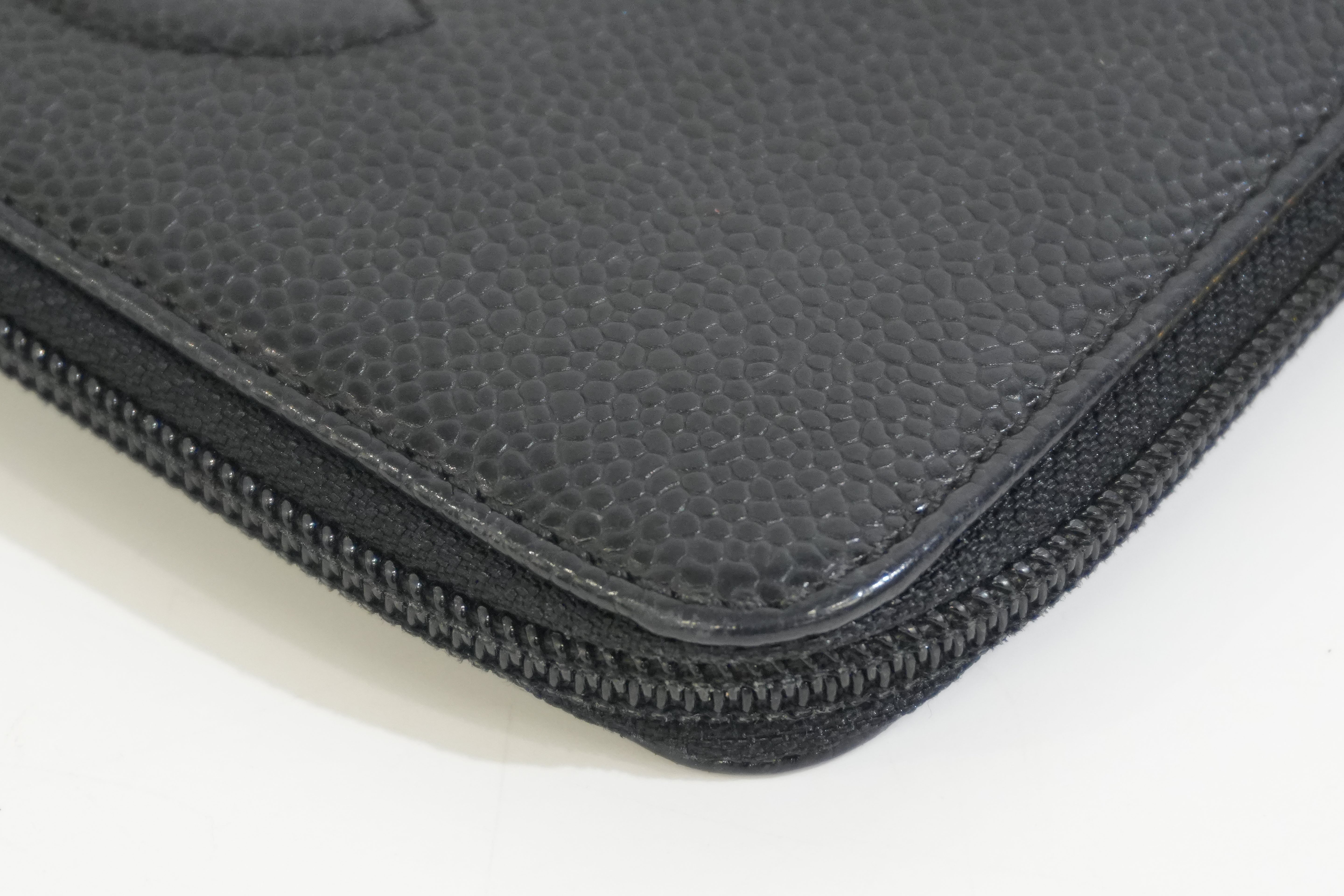 Pre-owned Chanel Caviar Skin Zippy Long Wallet Black