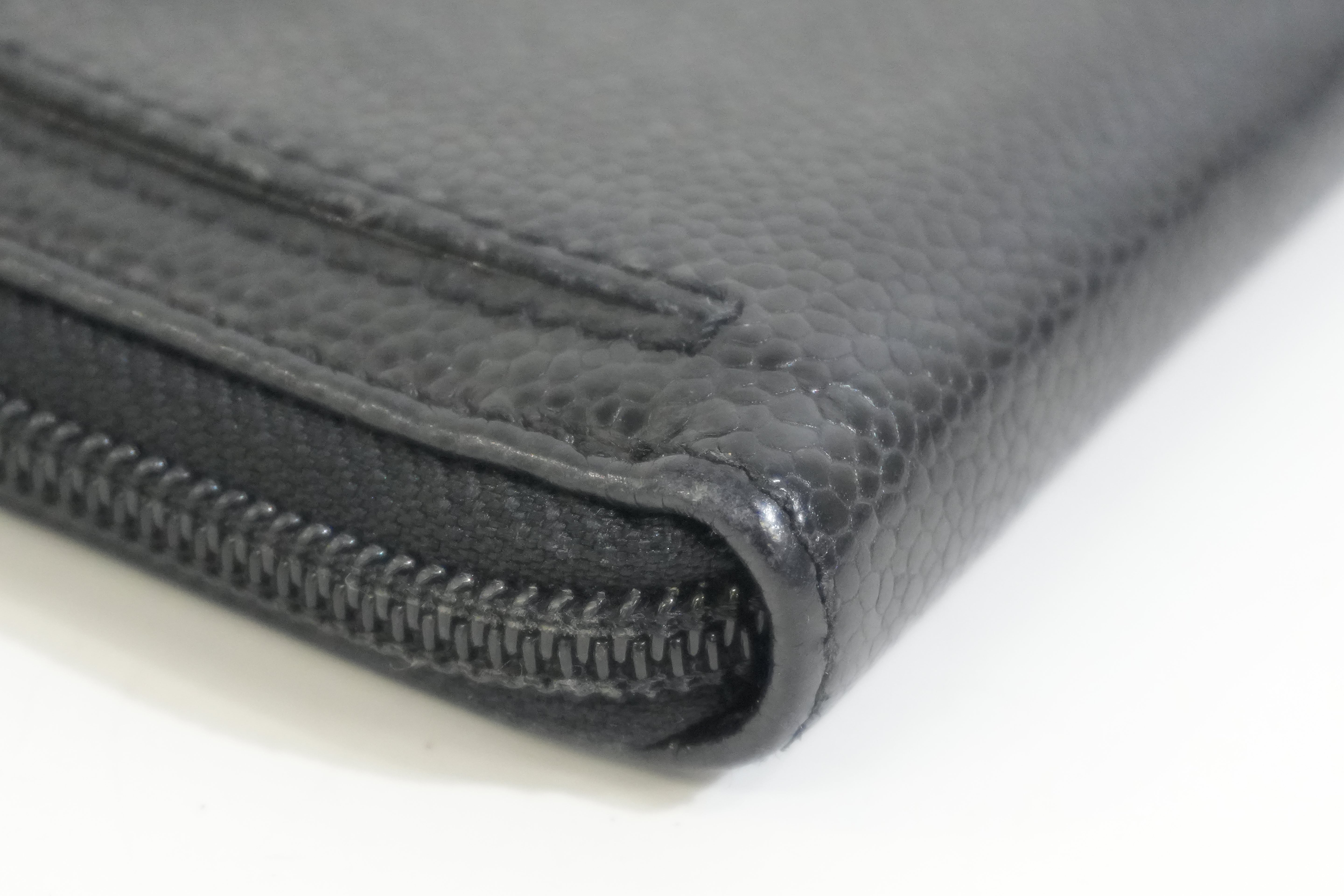 Pre-owned Chanel Caviar Skin Zippy Long Wallet Black