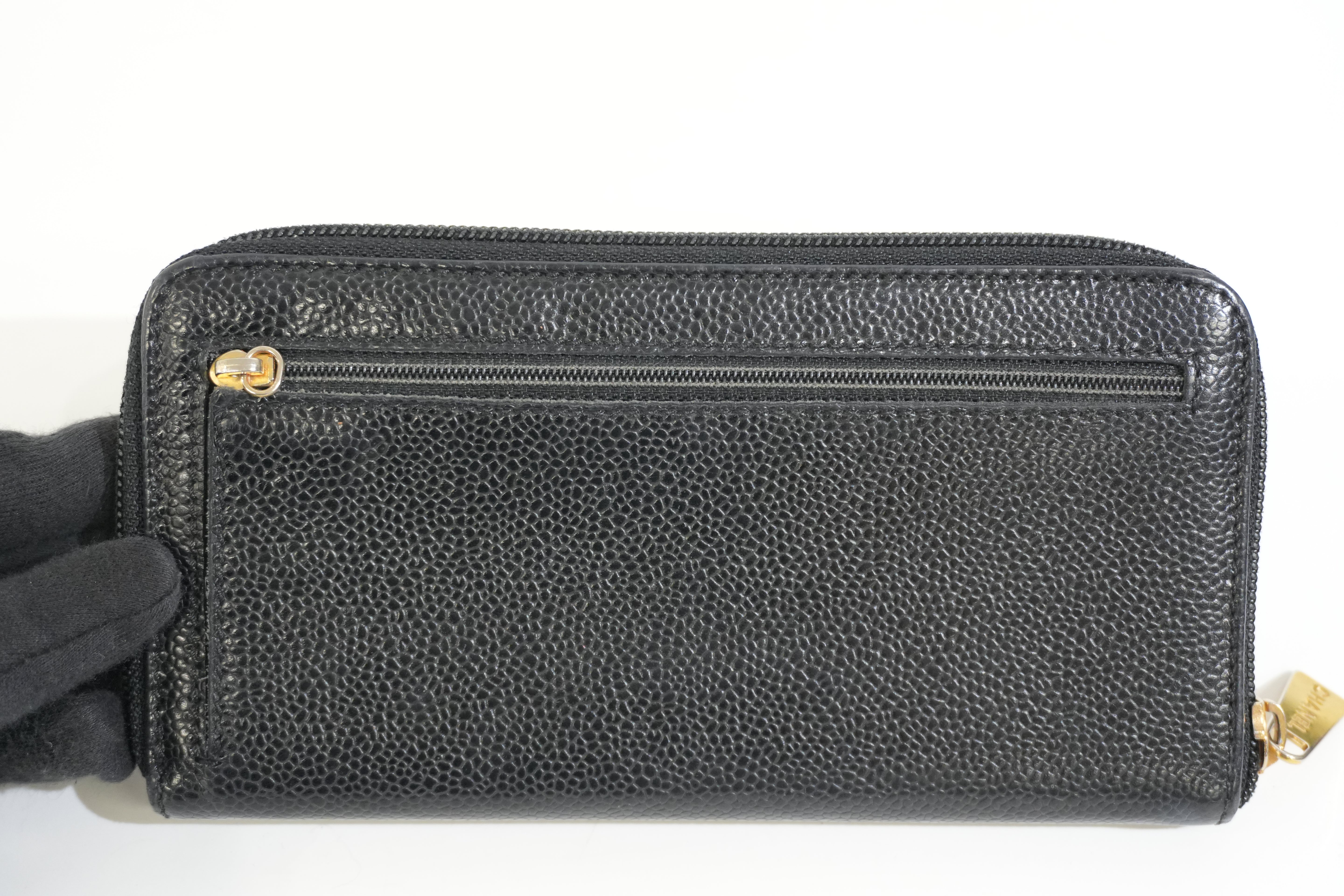 Pre-owned Chanel Caviar Skin Zippy Long Wallet Black