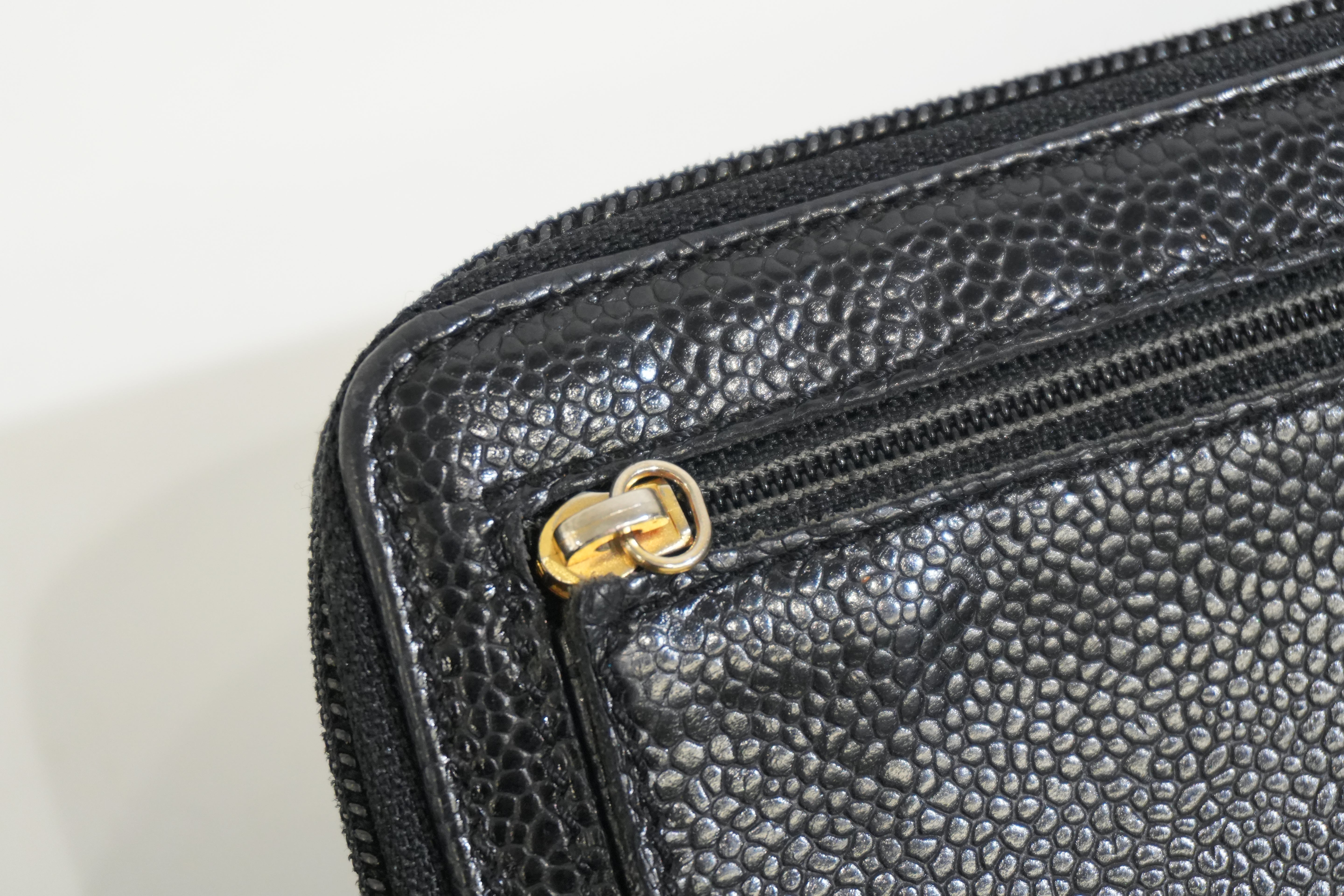 Pre-owned Chanel Caviar Skin Zippy Long Wallet Black