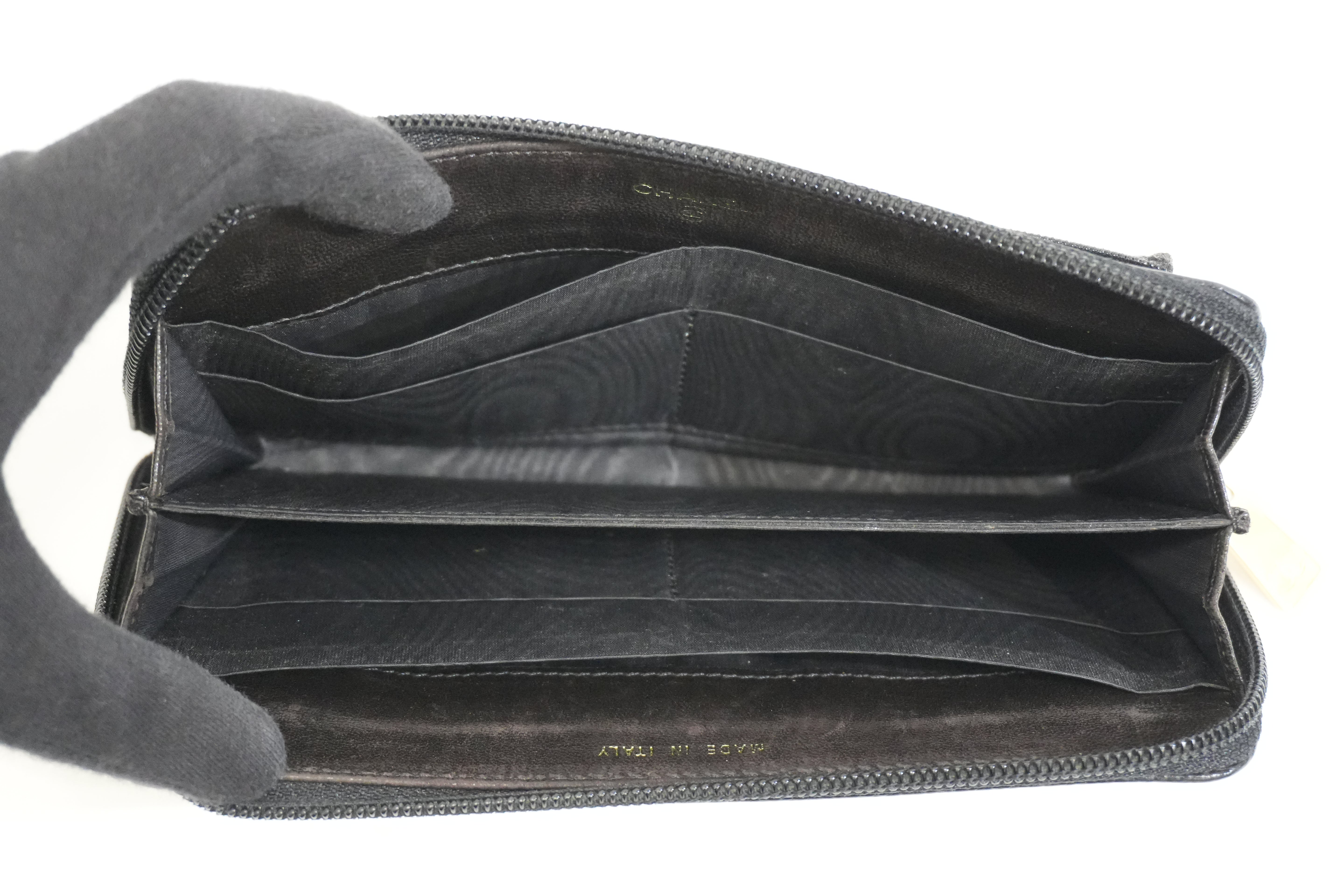 Pre-owned Chanel Caviar Skin Zippy Long Wallet Black