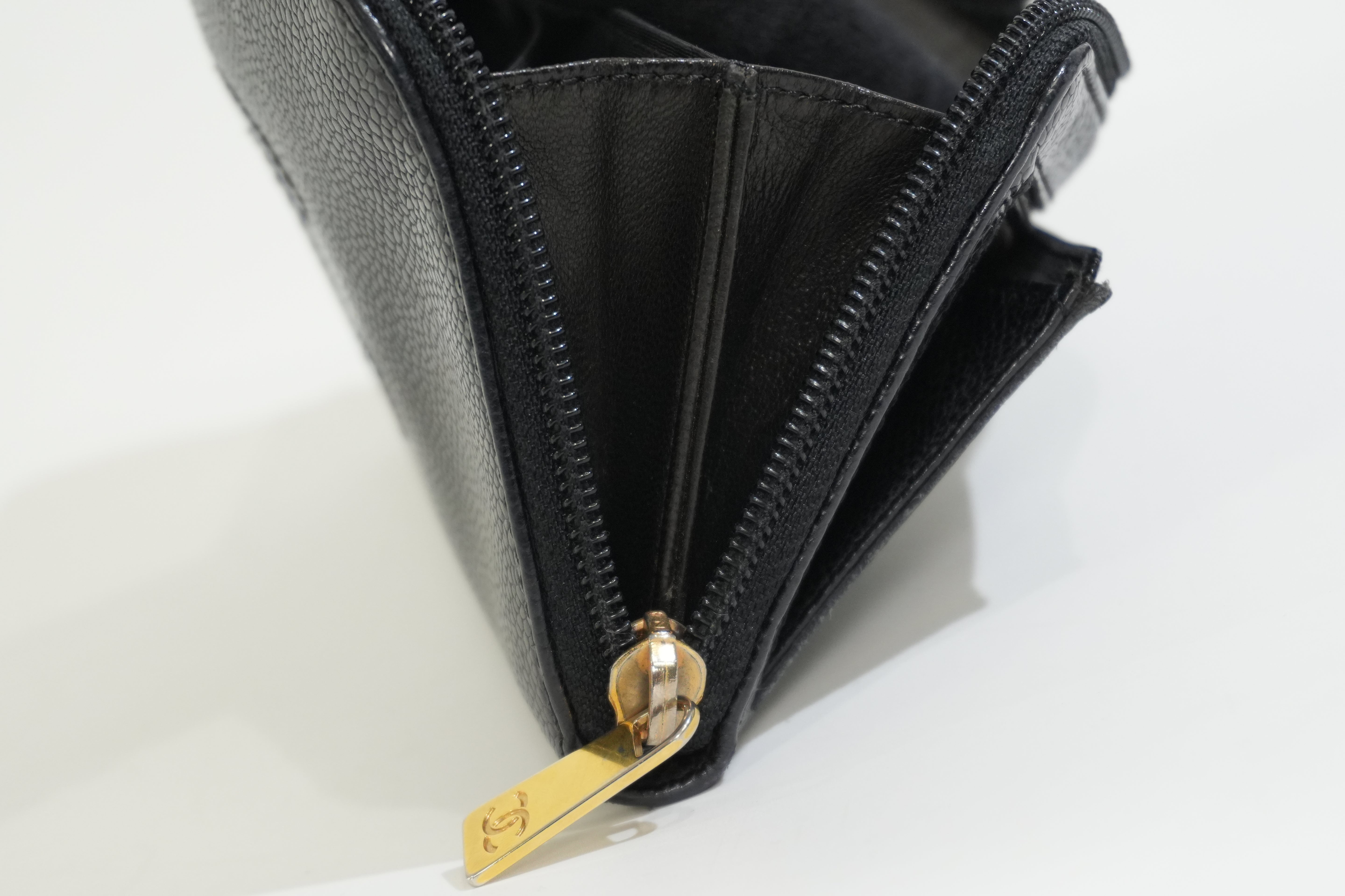 Pre-owned Chanel Caviar Skin Zippy Long Wallet Black