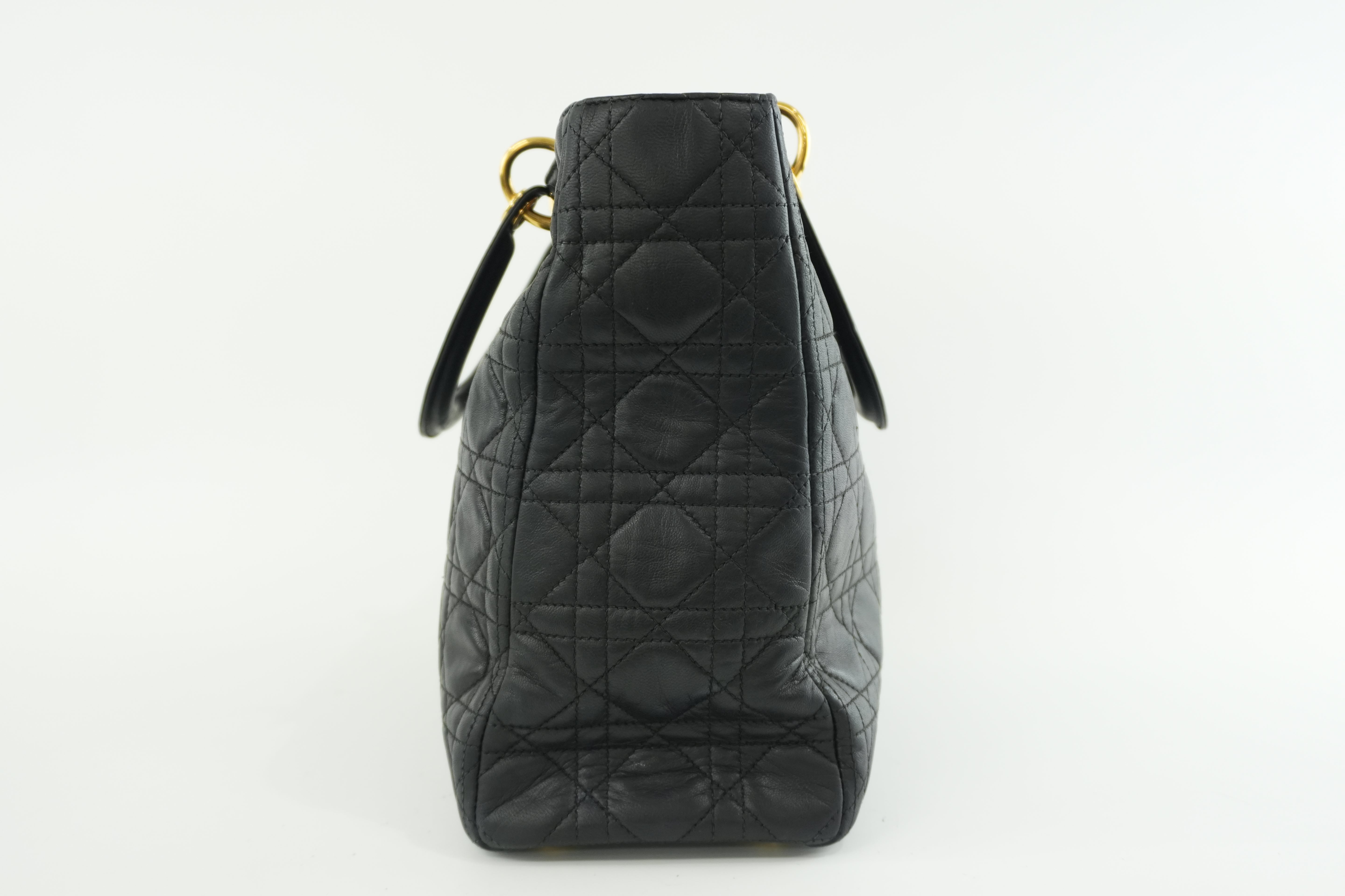 Christian Dior Lambskin Leather Lady Dior Handbag Black Used