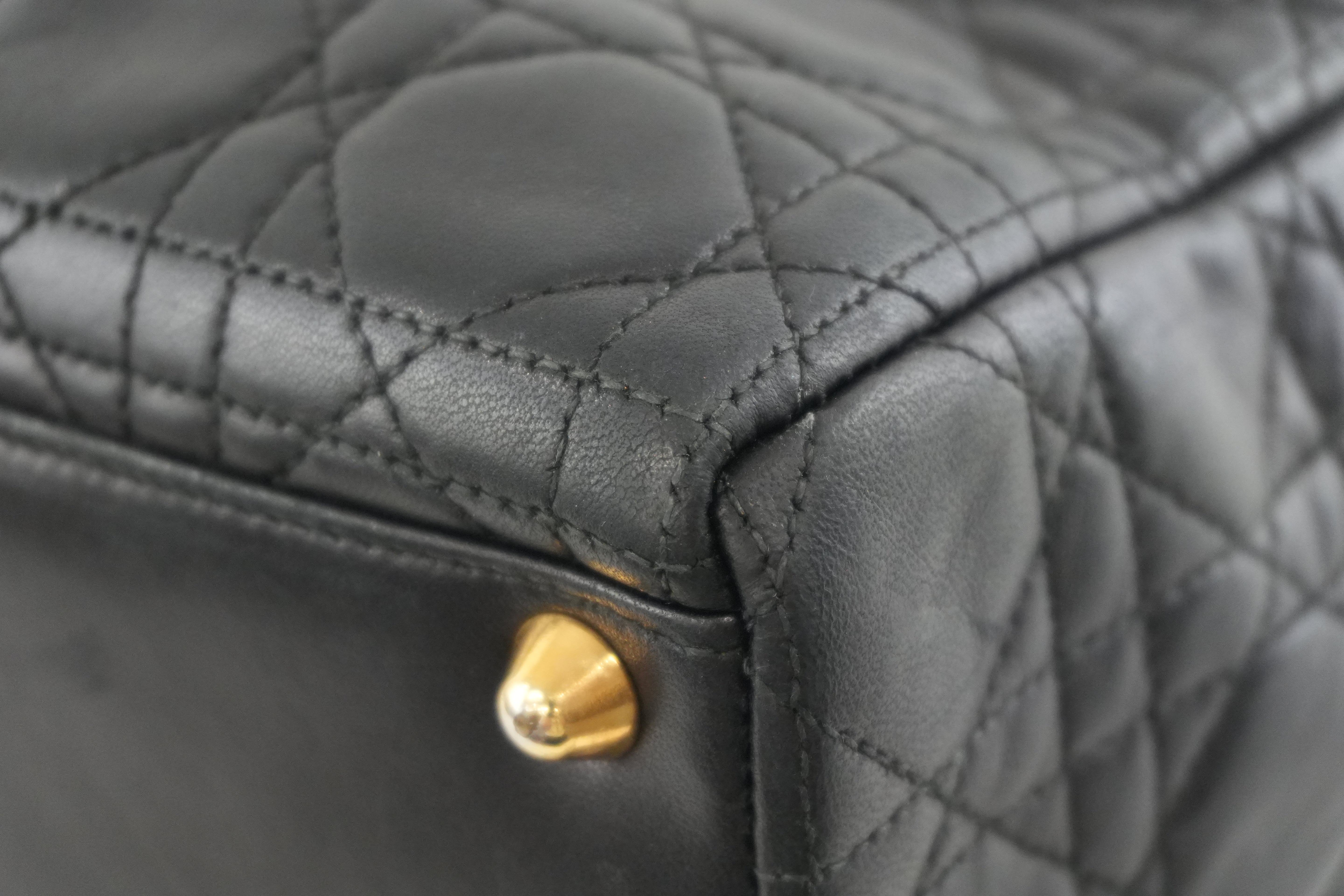 Christian Dior Lambskin Leather Lady Dior Handbag Black Used