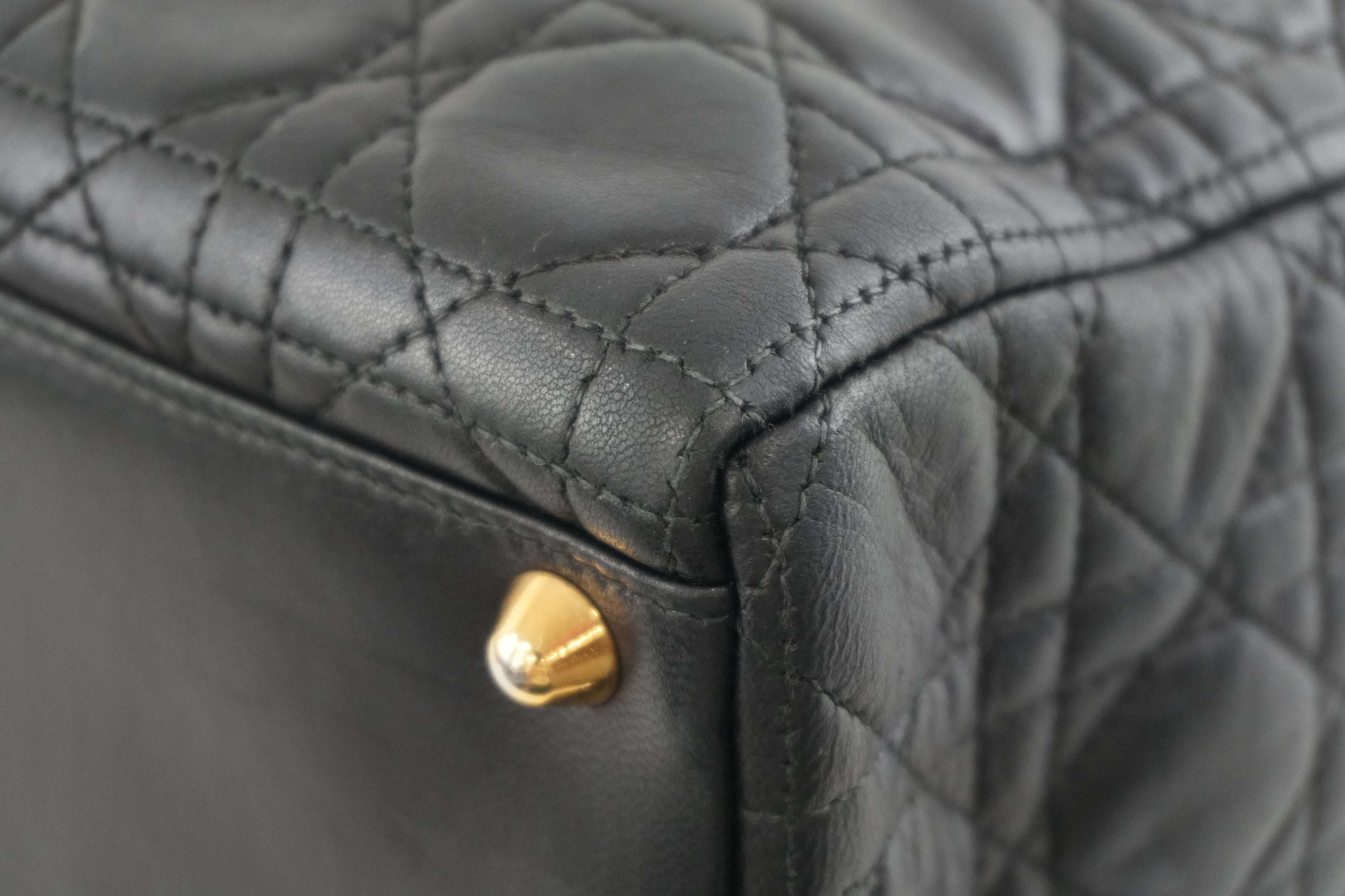 Christian Dior Lambskin Leather Lady Dior Handbag Black Used