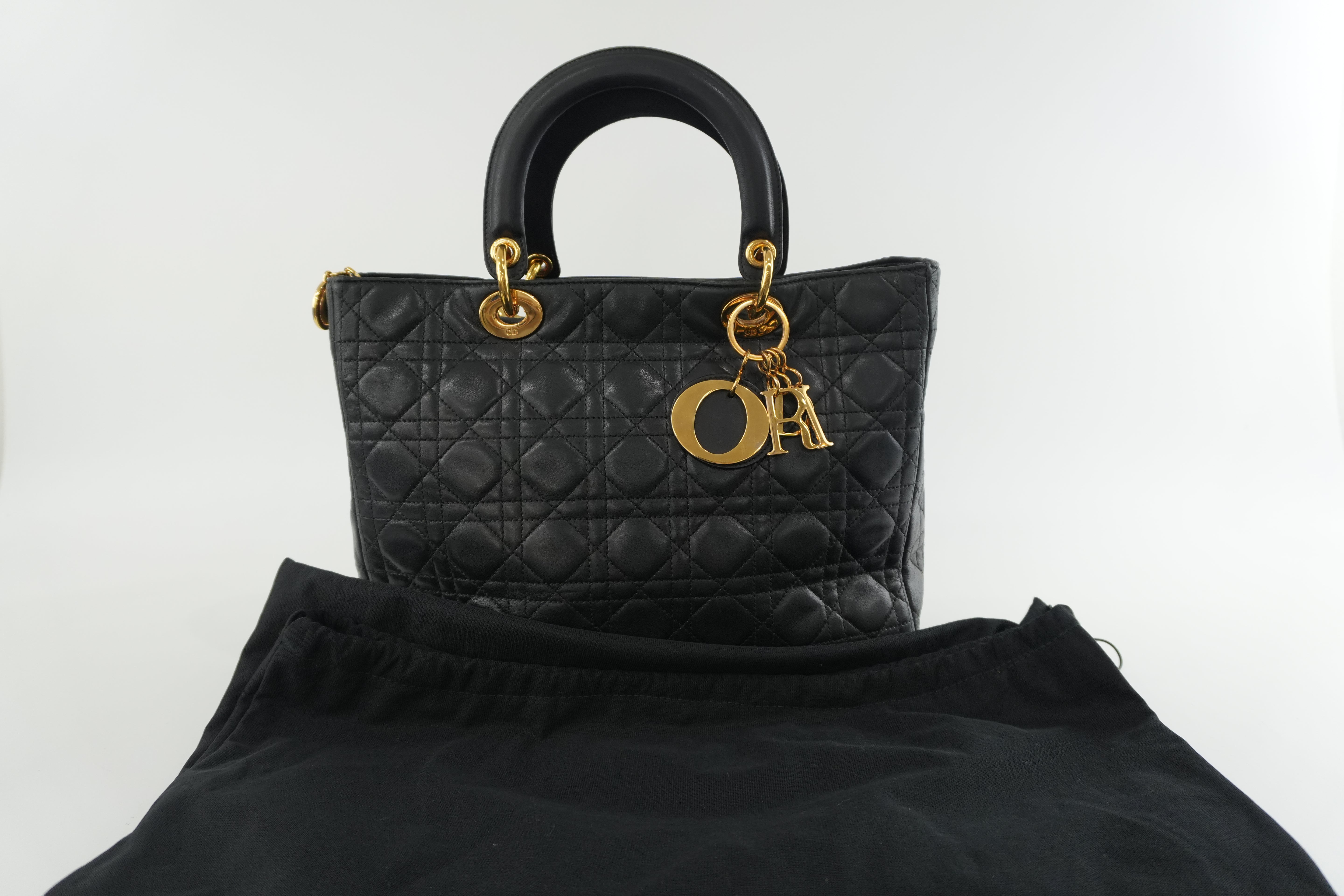 Christian Dior Lambskin Leather Lady Dior Handbag Black Used