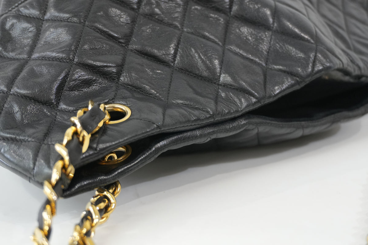 Pre-Owned Chanel Quilted Foldover Chain Tote Bag Black