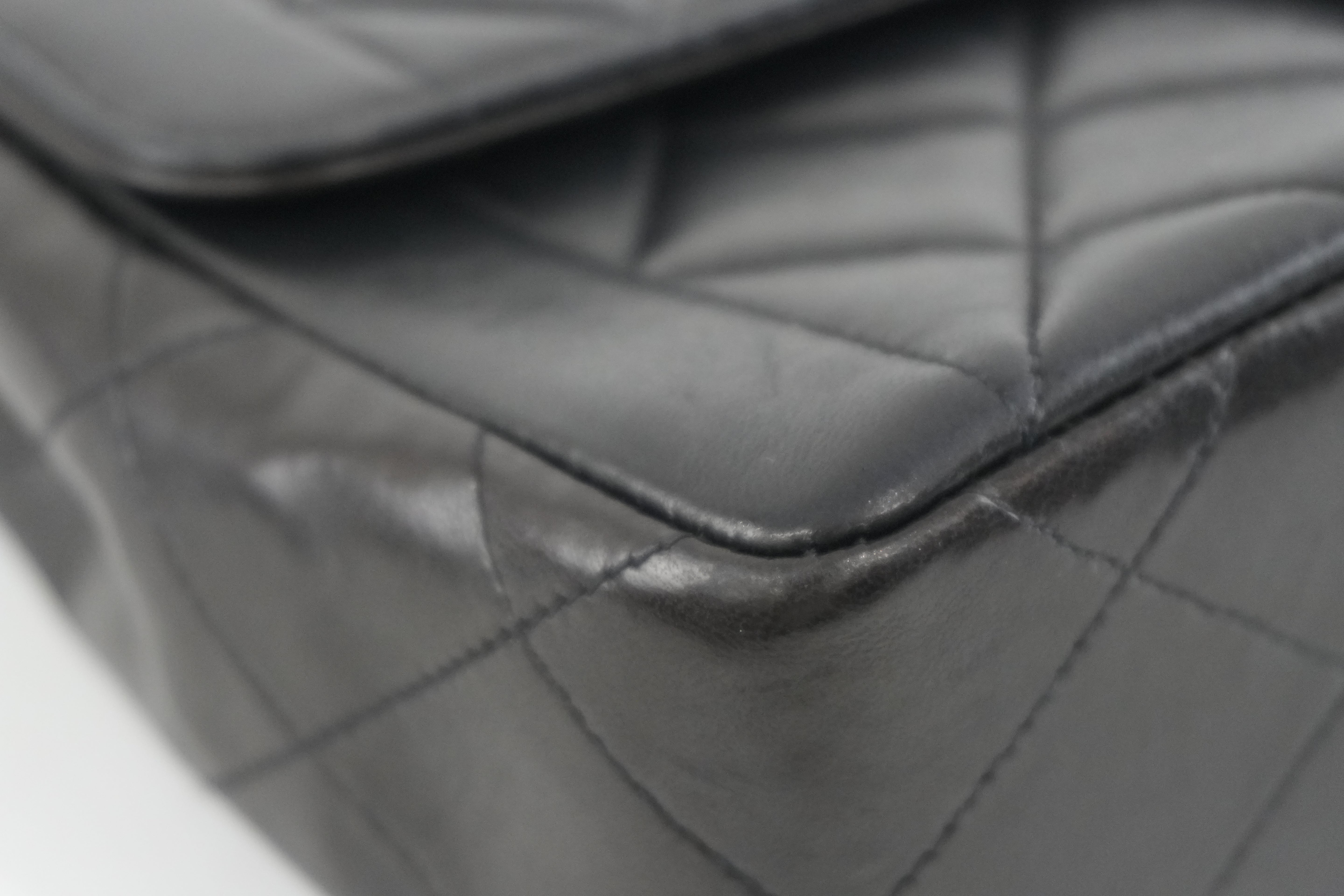 Chanel Lambskin Leather Single Flap Chain Shoulder Bag Black Used