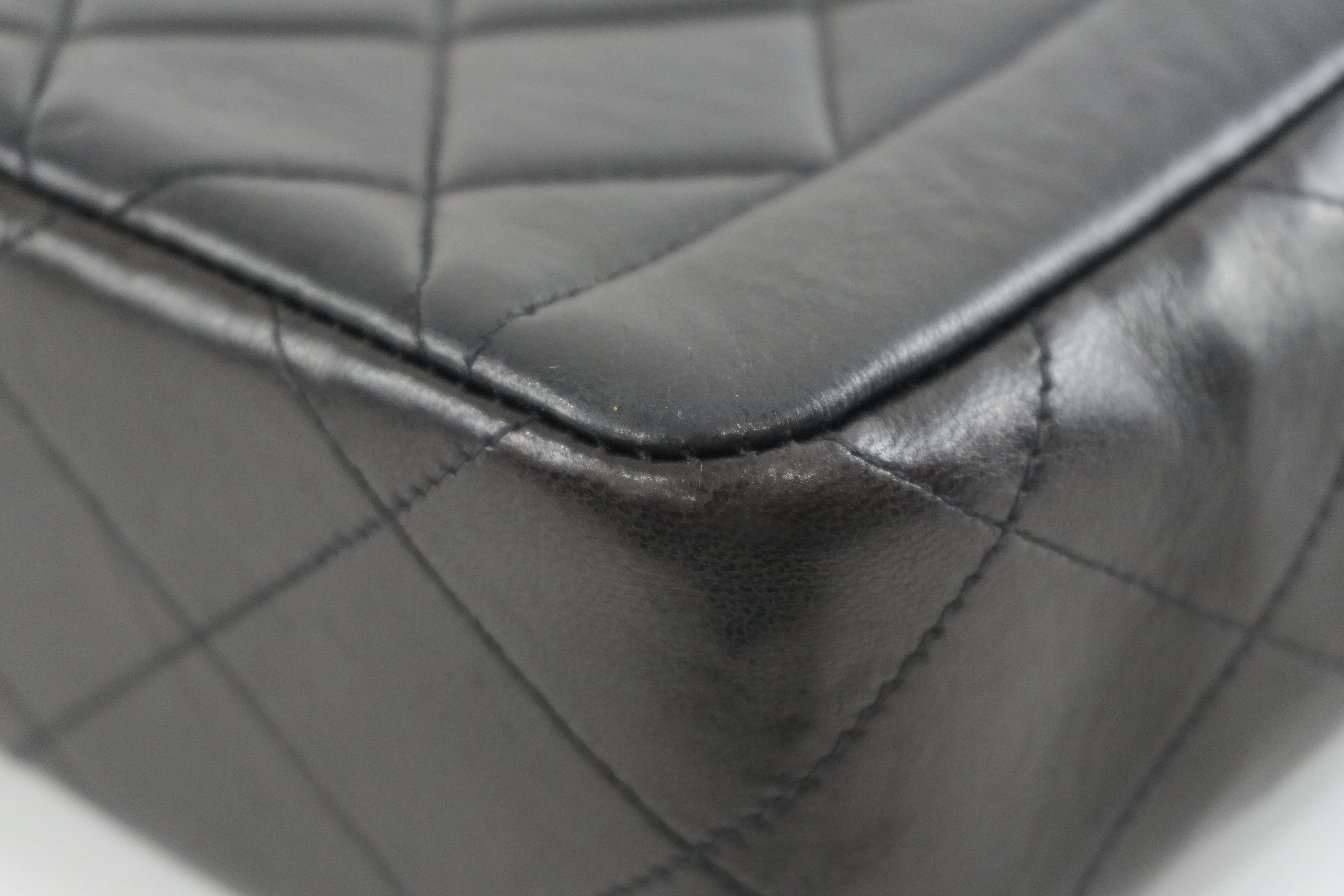 Chanel Lambskin Leather Single Flap Chain Shoulder Bag Black Used