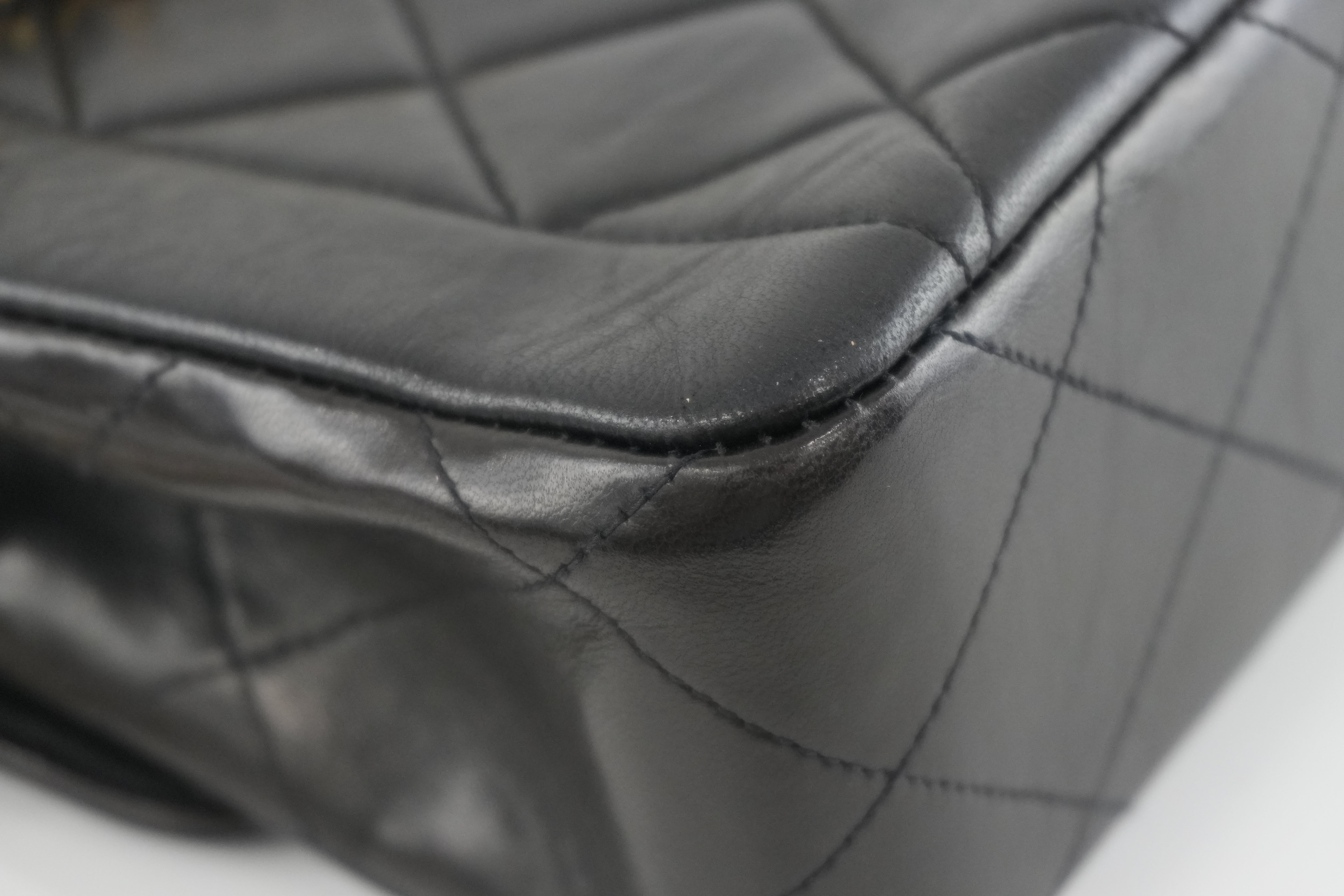 Chanel Lambskin Leather Single Flap Chain Shoulder Bag Black Used