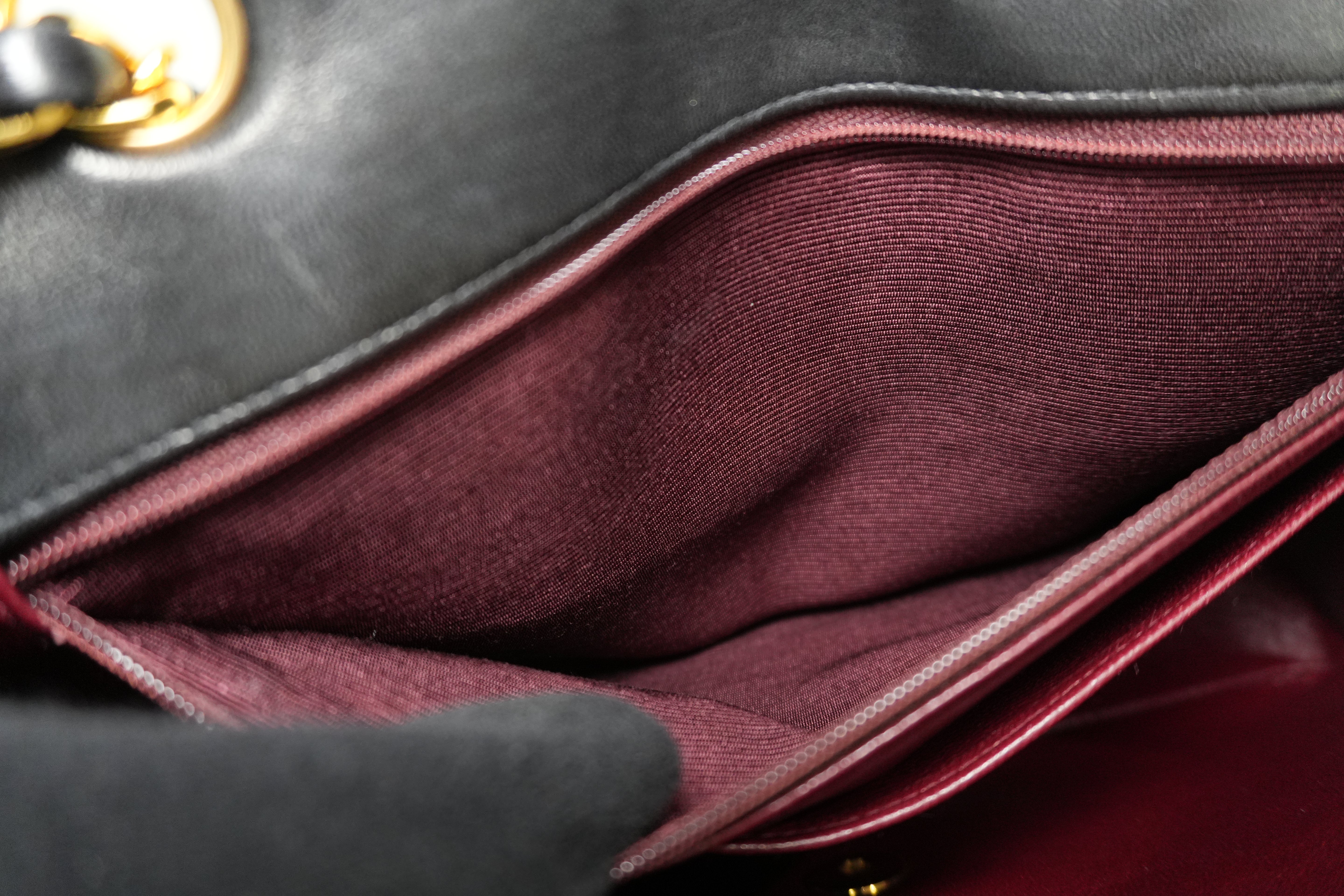 Chanel Lambskin Leather Single Flap Chain Shoulder Bag Black Used