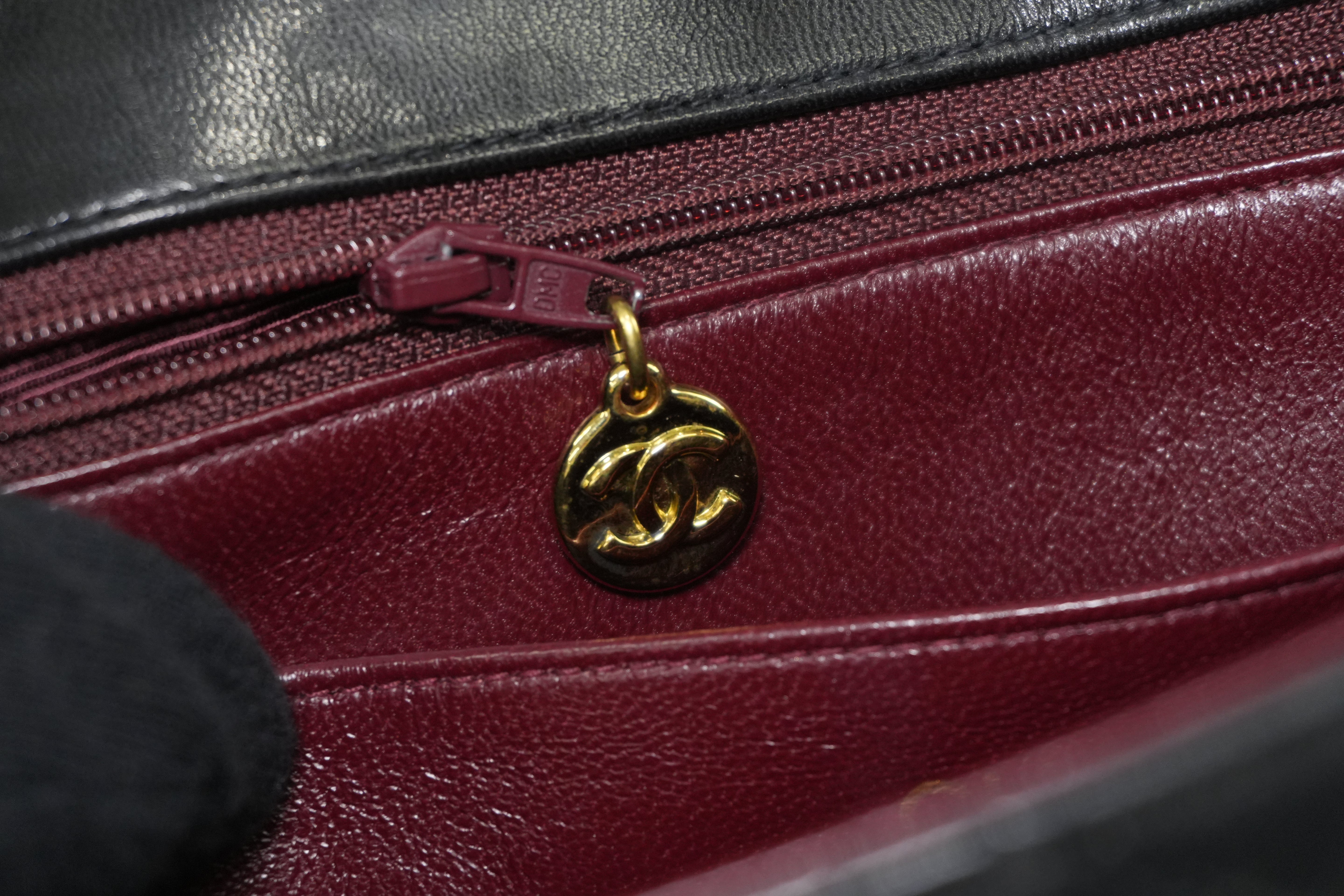 Chanel Lambskin Leather Single Flap Chain Shoulder Bag Black Used