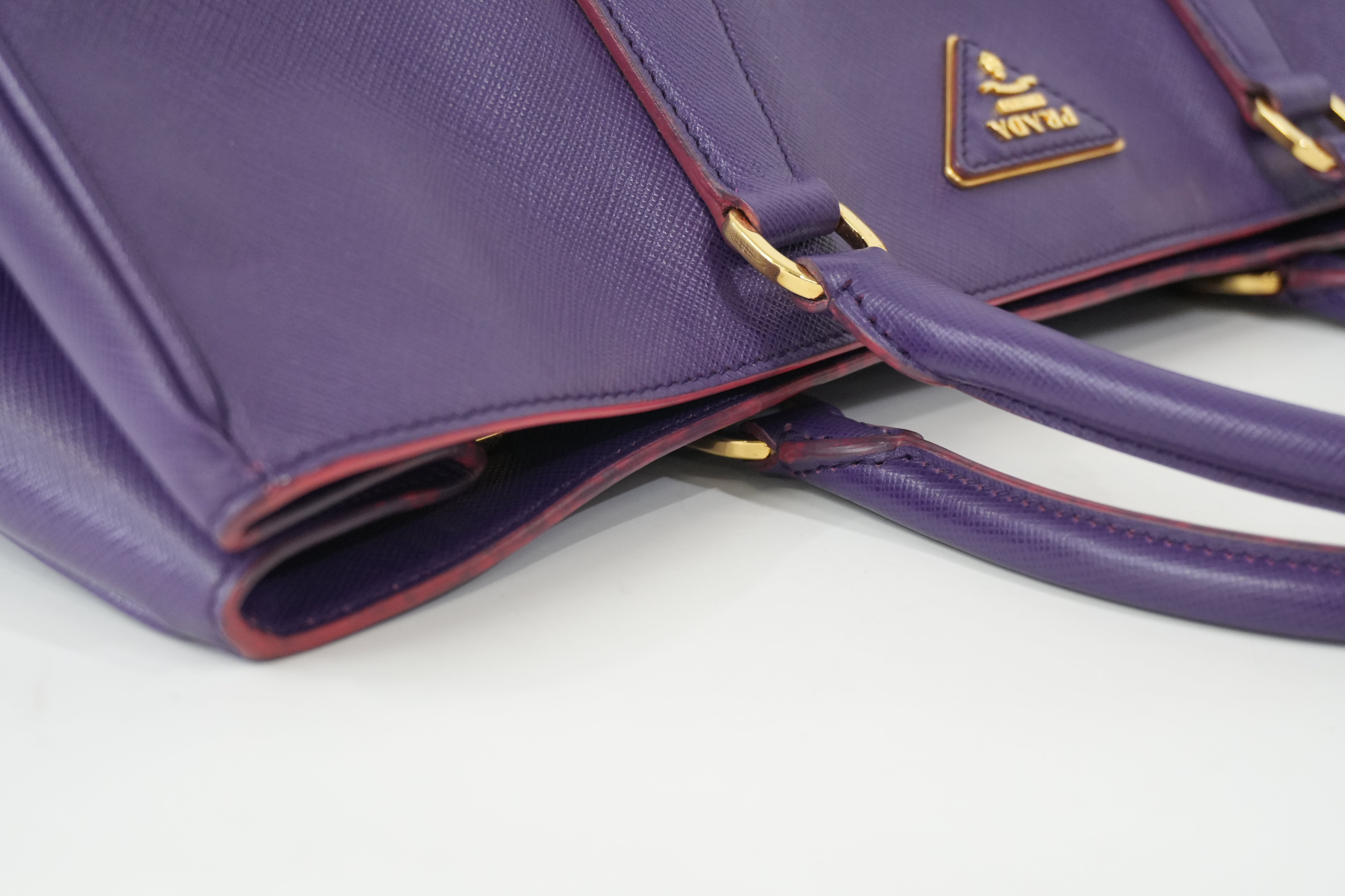 Pre-Owned Prada Saffiano Lux Galleria Double Zip Handbag Purple