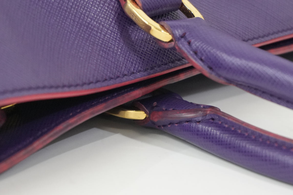 Pre-Owned Prada Saffiano Lux Galleria Double Zip Handbag Purple