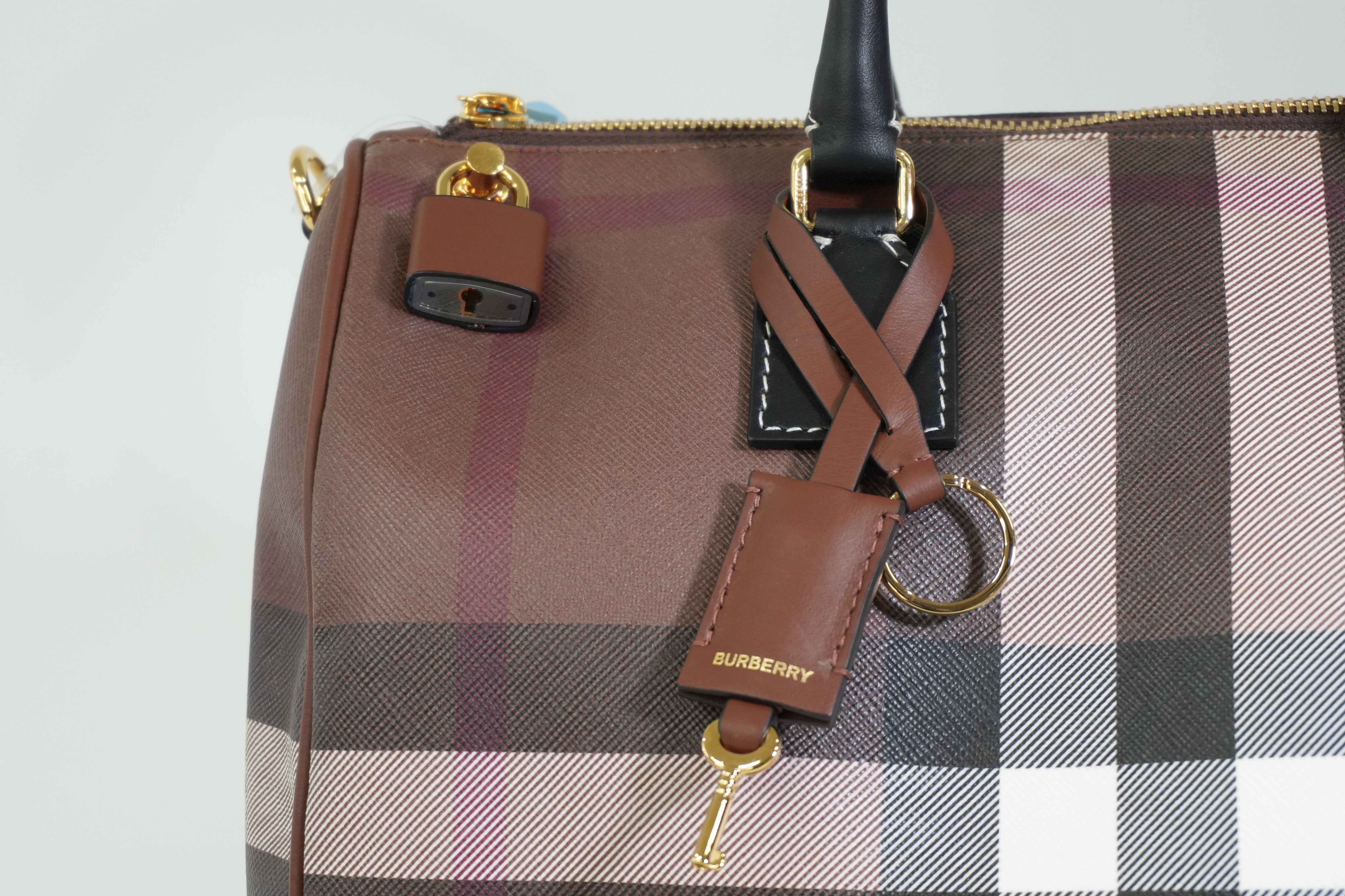 Pre-owned Burberry Two Way Medium Check Bowling Shoulder Bag Brown