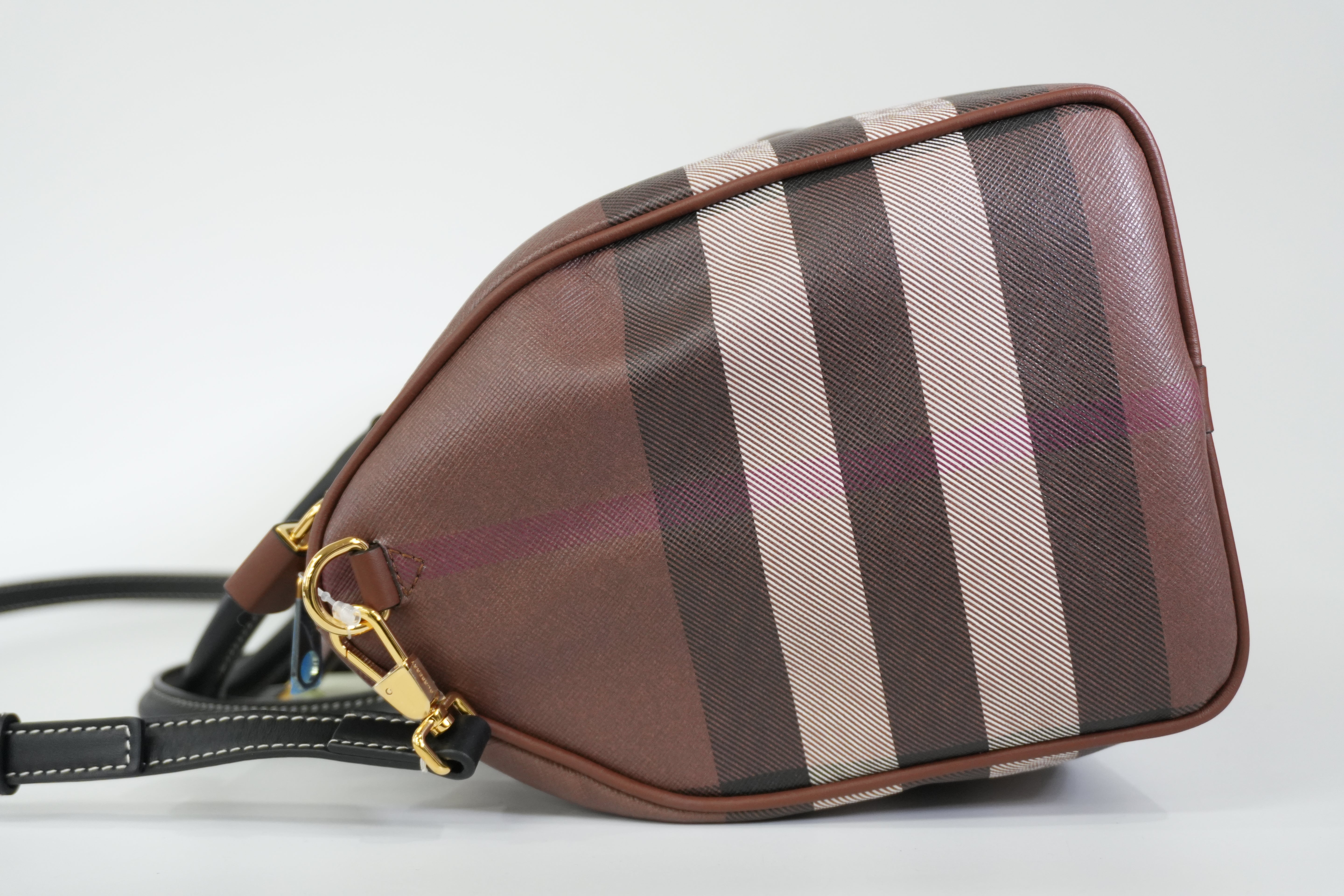 Pre-owned Burberry Two Way Medium Check Bowling Shoulder Bag Brown