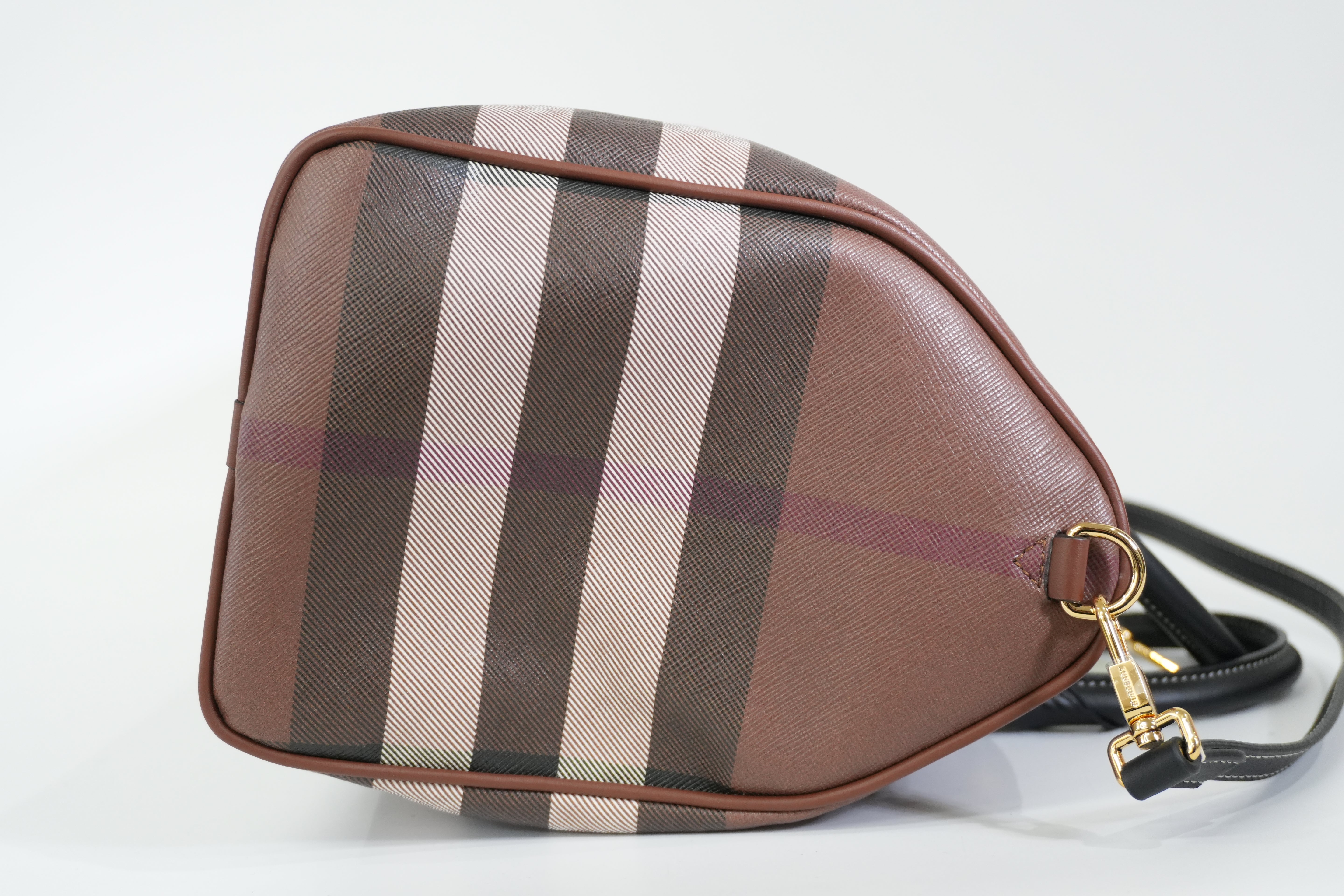 Pre-owned Burberry Two Way Medium Check Bowling Shoulder Bag Brown