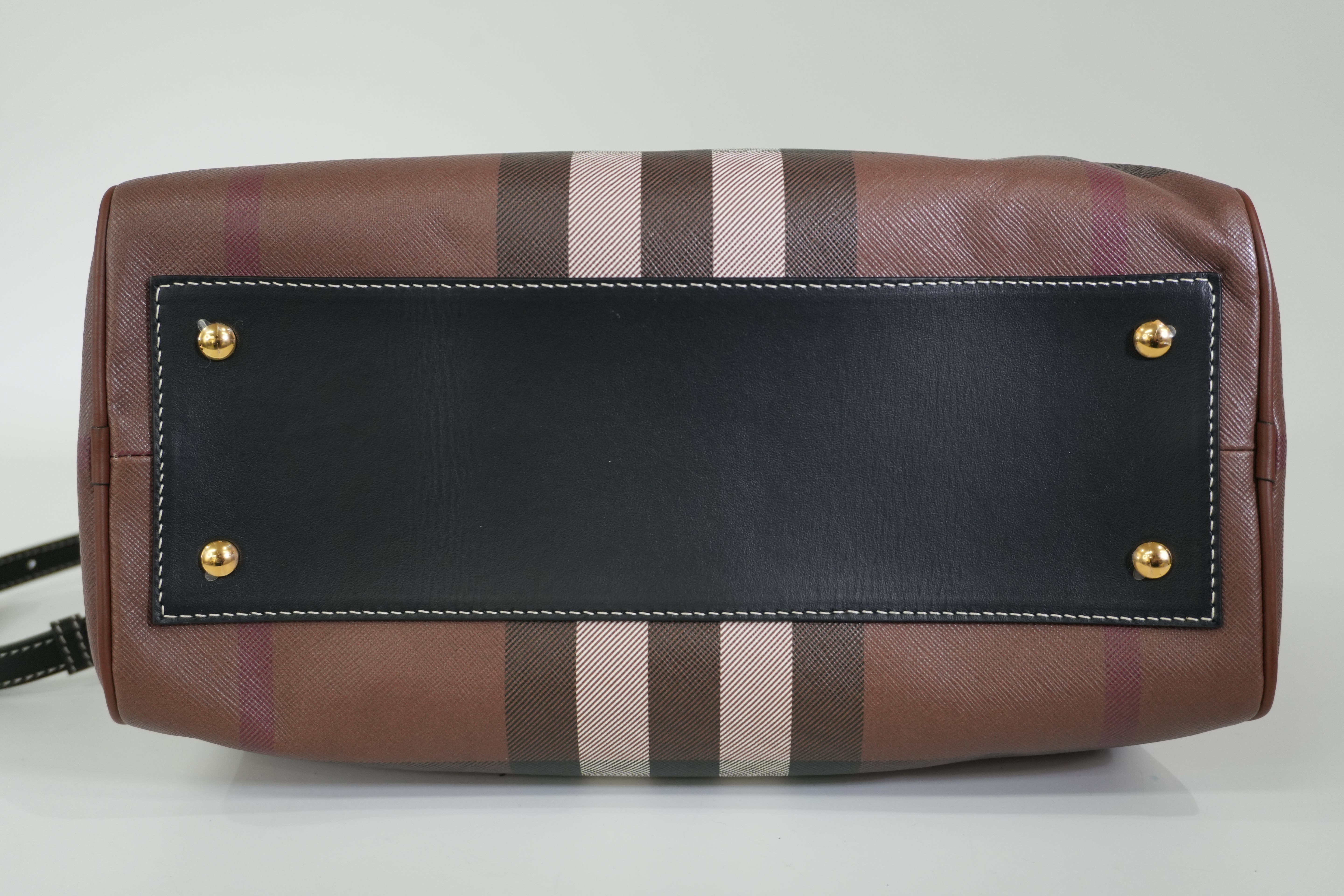 Pre-owned Burberry Two Way Medium Check Bowling Shoulder Bag Brown