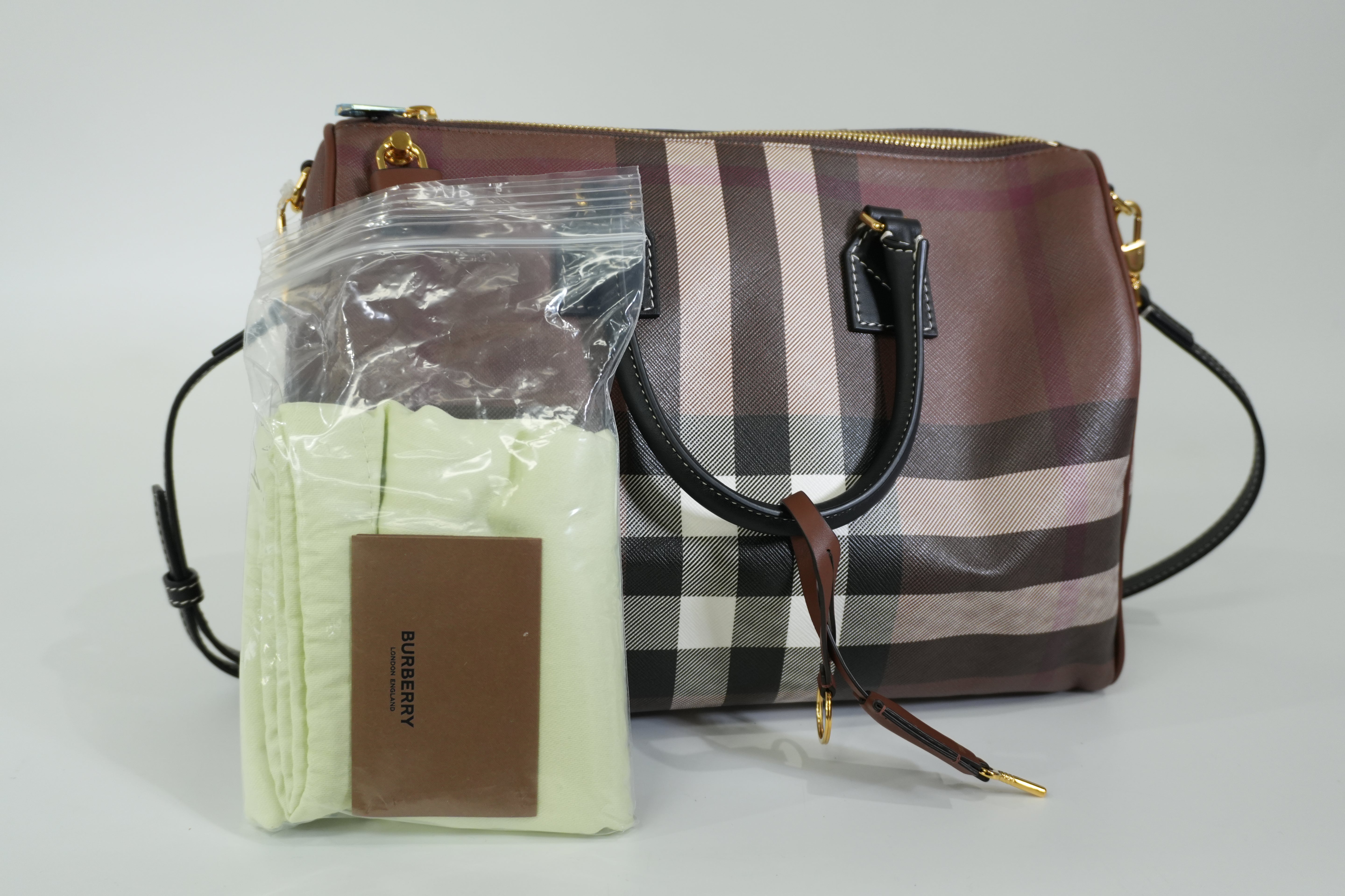 Pre-owned Burberry Two Way Medium Check Bowling Shoulder Bag Brown