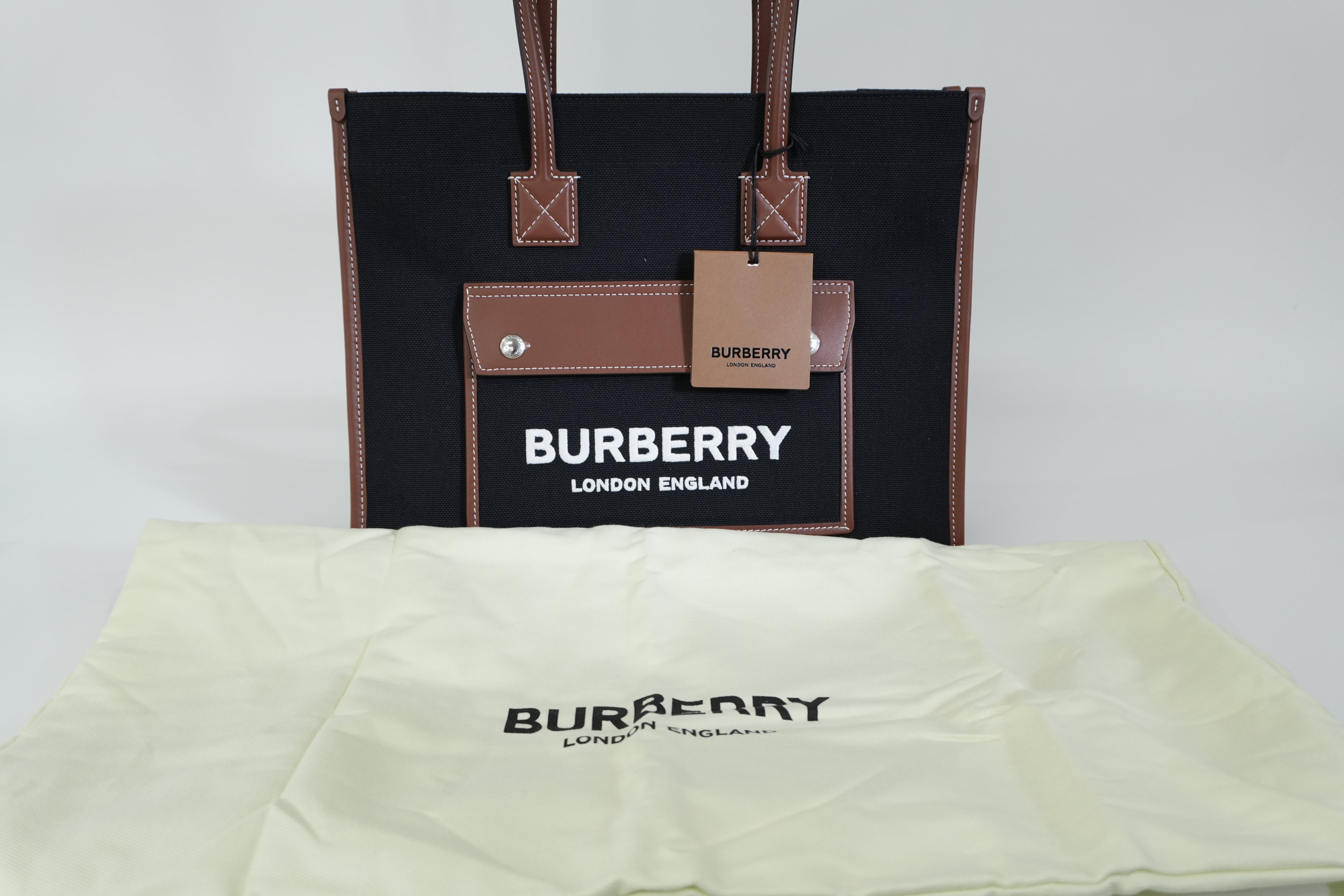 Pre-owned Burberry Freya Tote Bag Black and Brown
