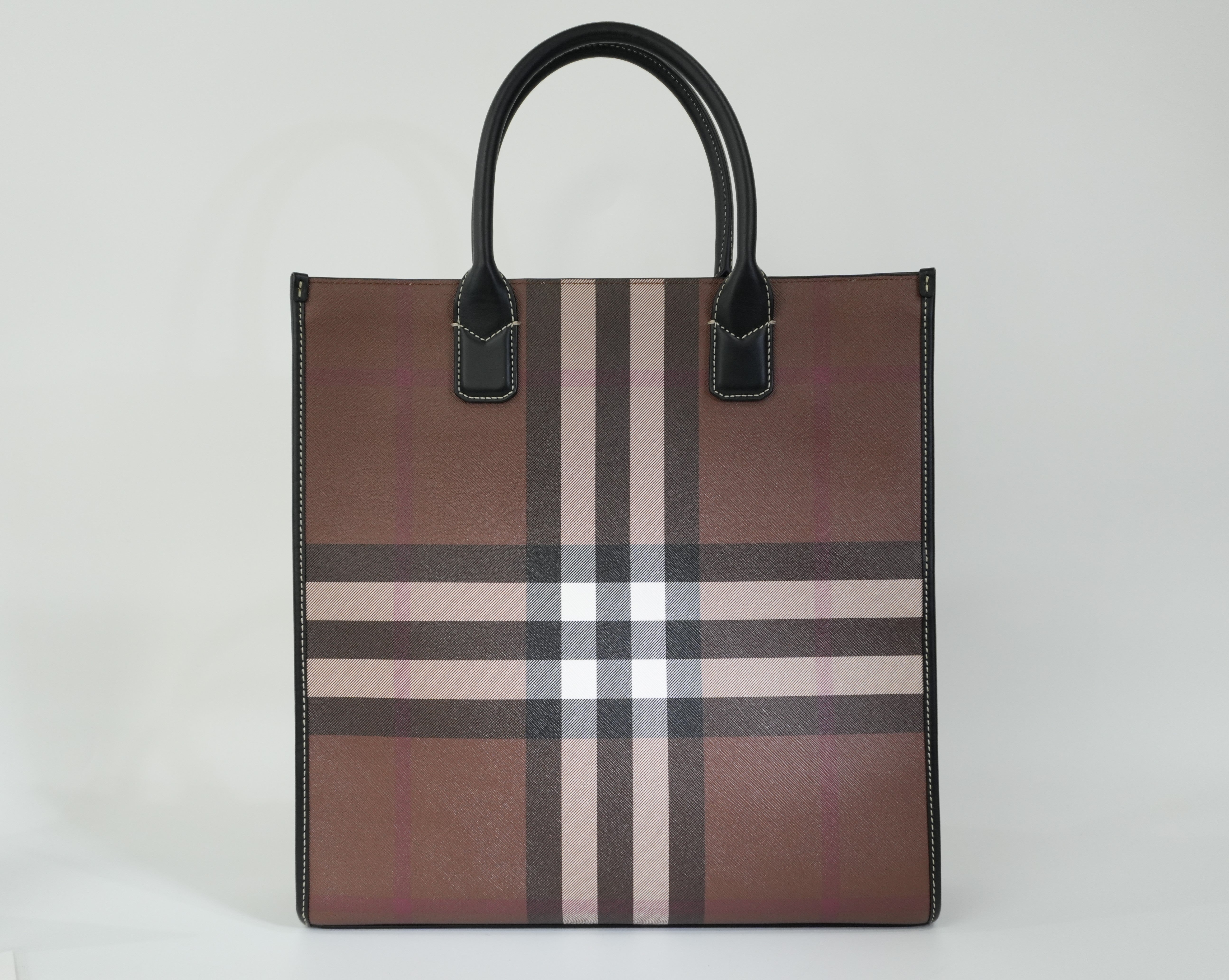Pre-owned Burberry Two Way Medium Check Denny Tote Bag Brown