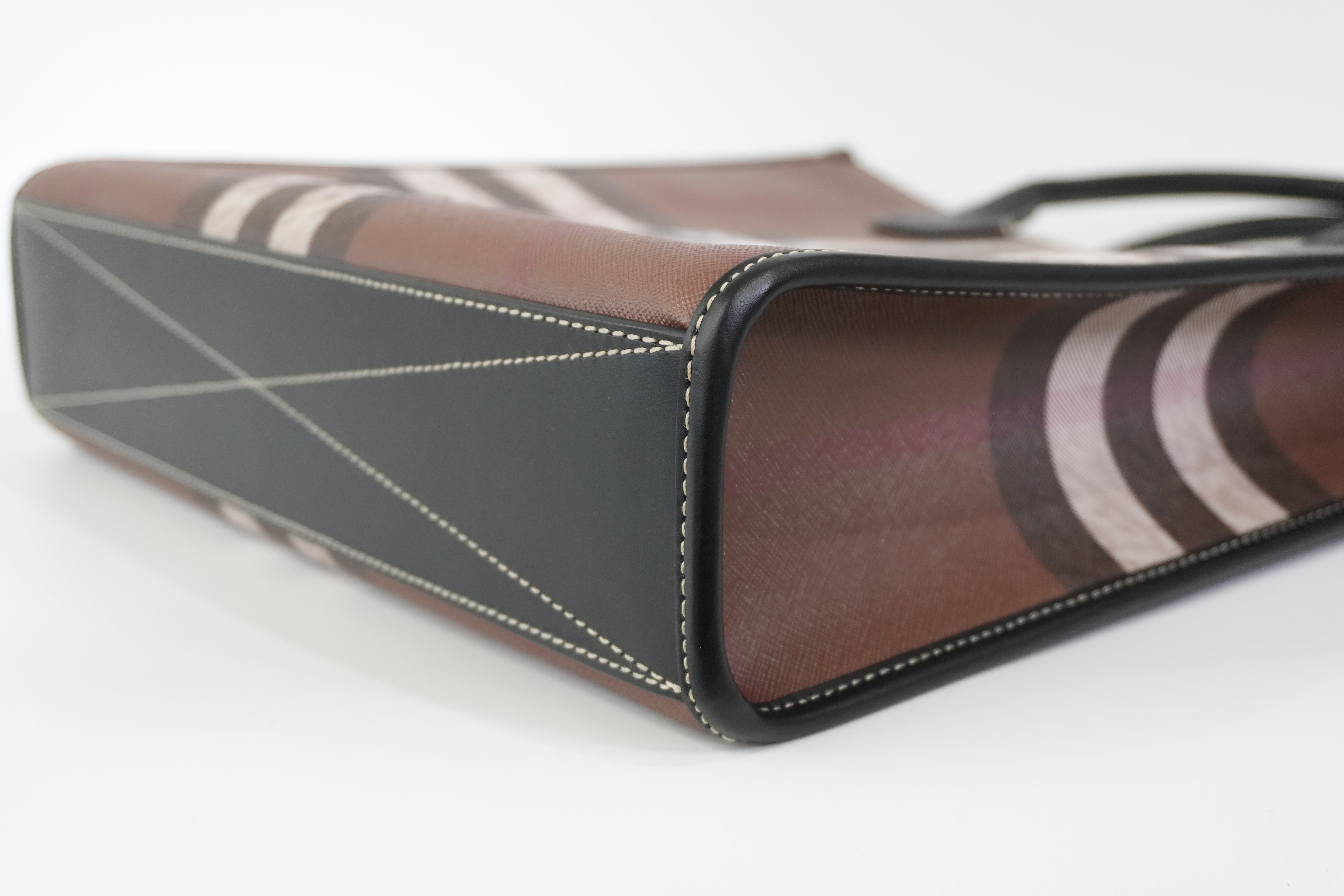 Pre-owned Burberry Two Way Medium Check Denny Tote Bag Brown