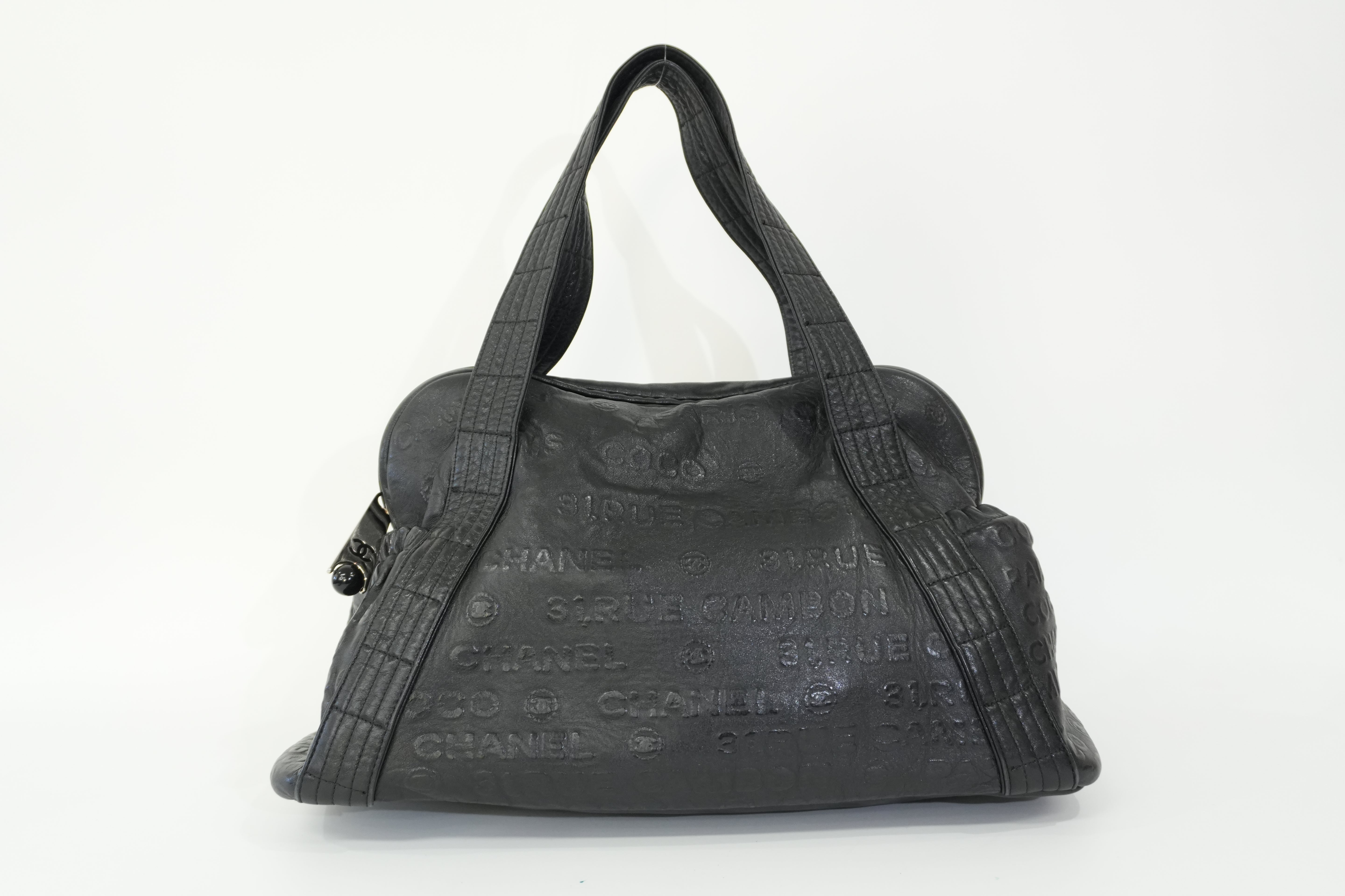 Pre-owned Chanel Lambskin Leather 31 Rue Cambon Embossed Tote Bag Black