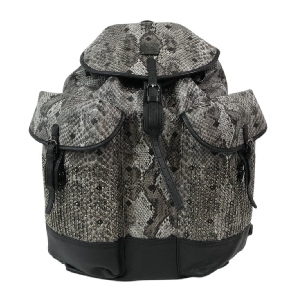Pre-Owned MCM Limited Edition Exotic Drawstring Backpack Gray and Black