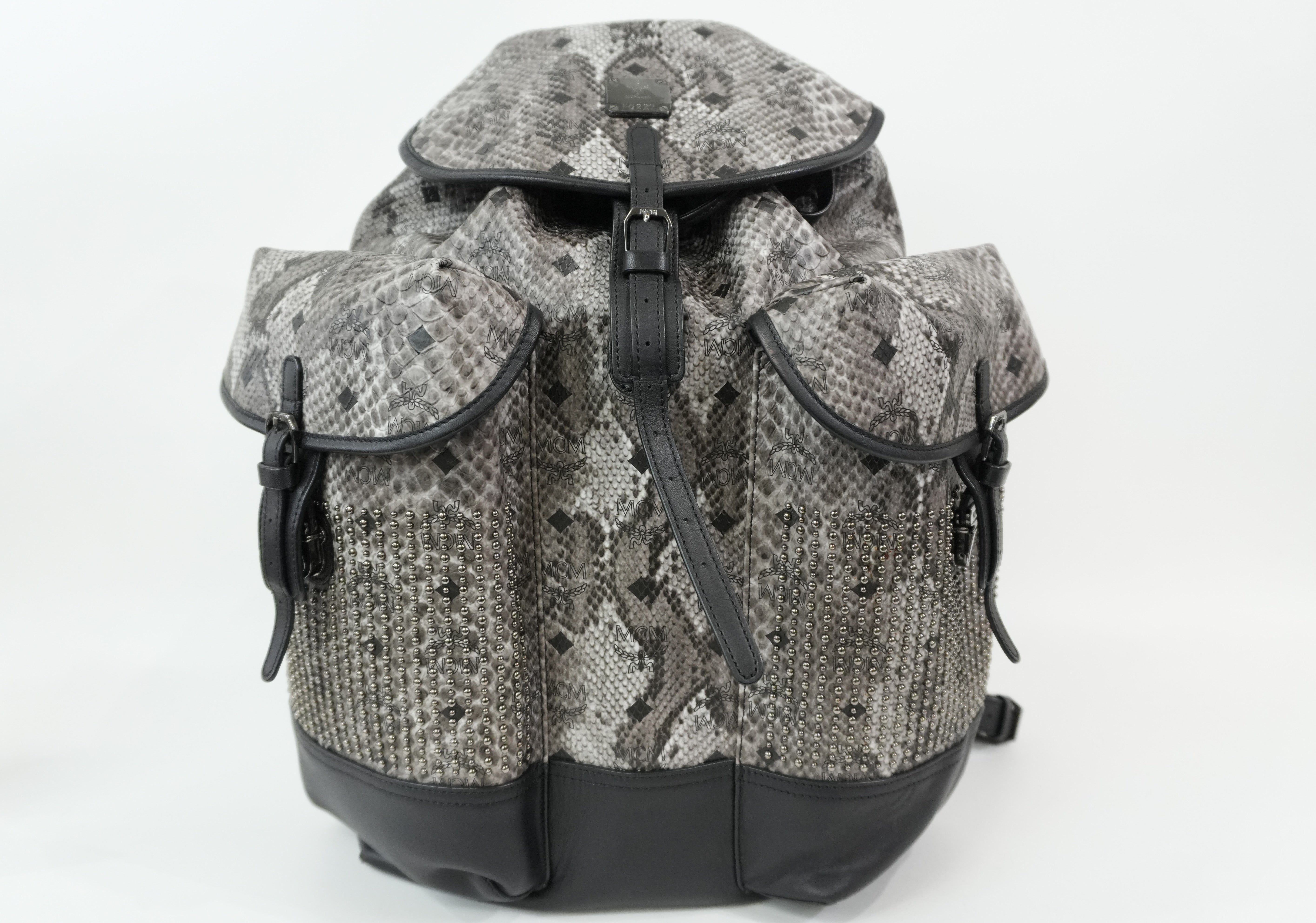 Pre-Owned MCM Limited Edition Exotic Drawstring Backpack Gray and Black
