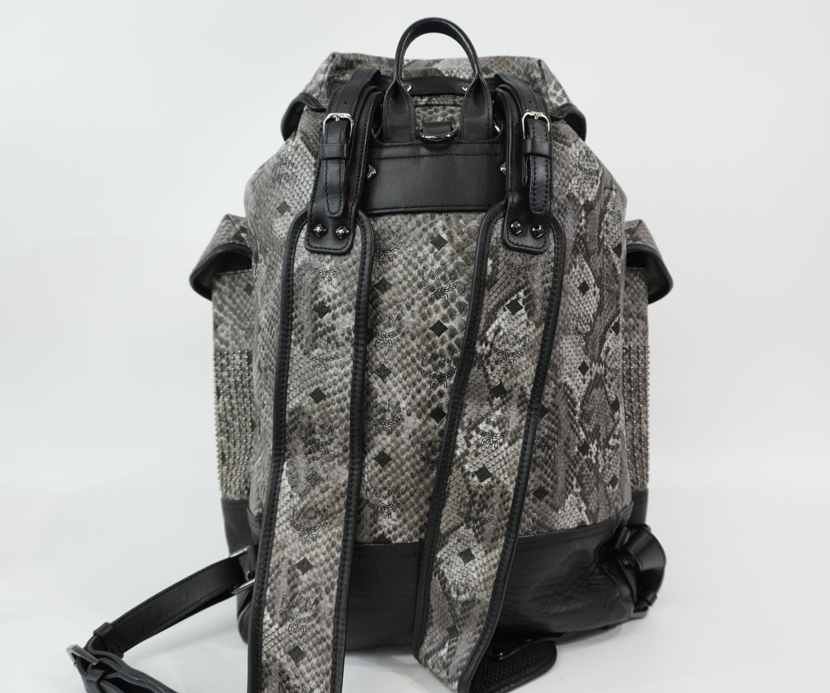 Pre-Owned MCM Limited Edition Exotic Drawstring Backpack Gray and Black