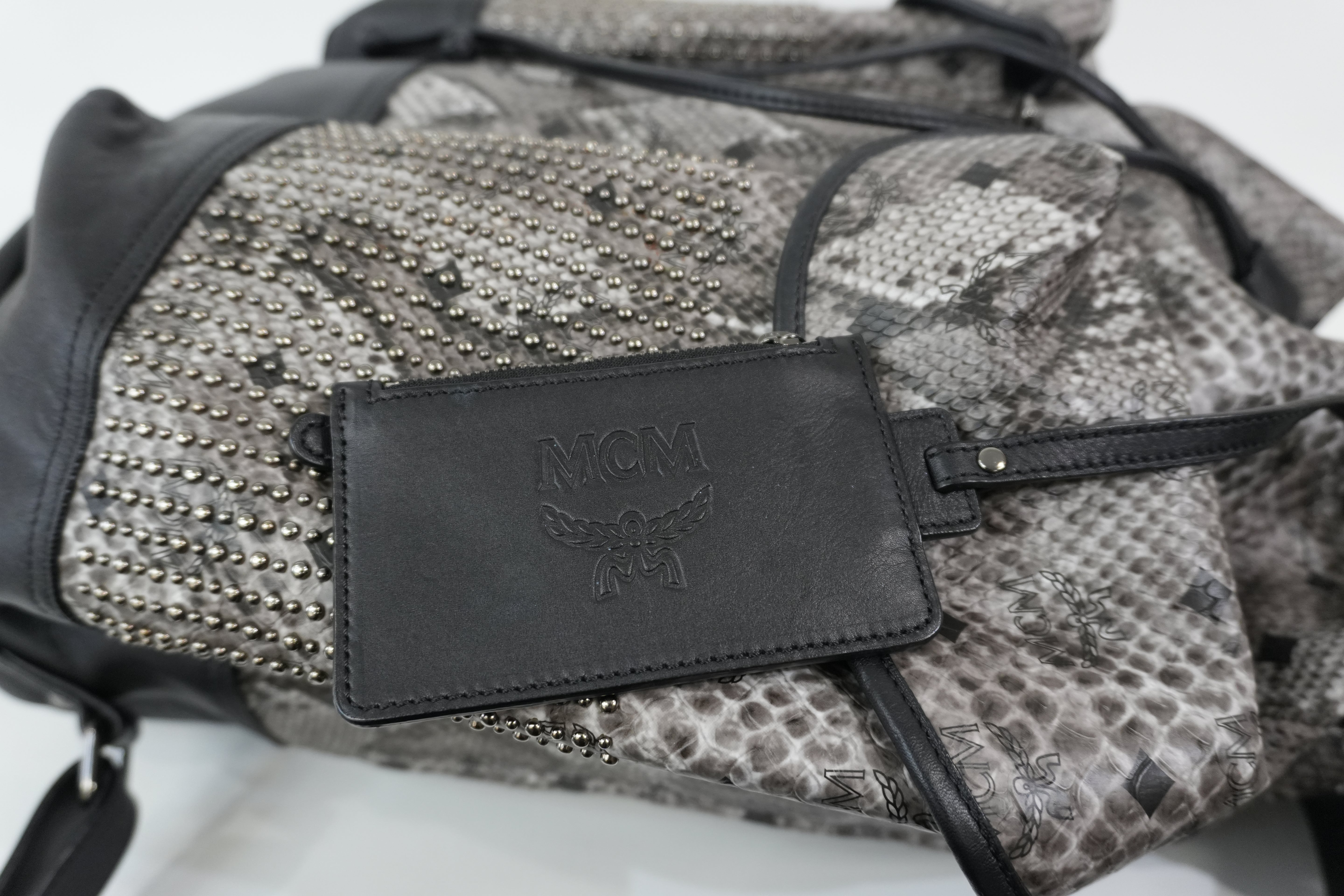 Pre-Owned MCM Limited Edition Exotic Drawstring Backpack Gray and Black