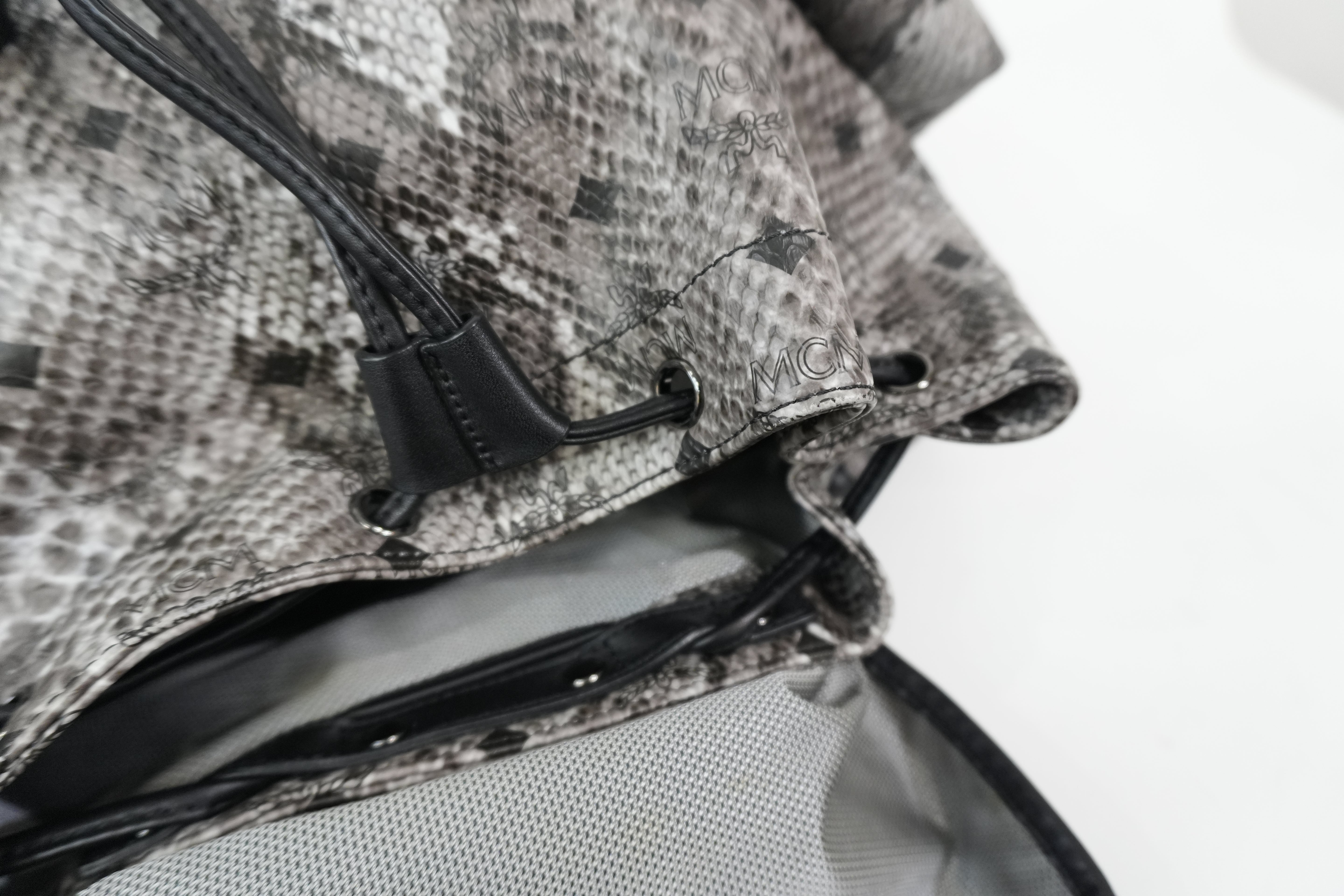 Pre-Owned MCM Limited Edition Exotic Drawstring Backpack Gray and Black