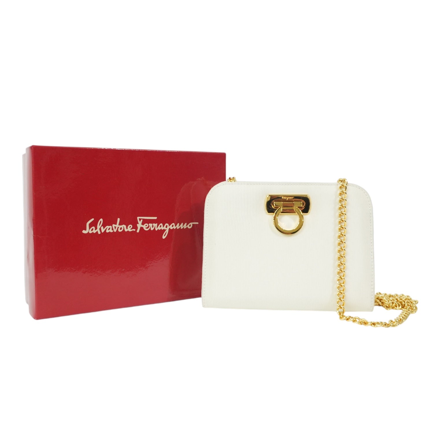 Pre-Owned Ferragamo Chain Crossbody white