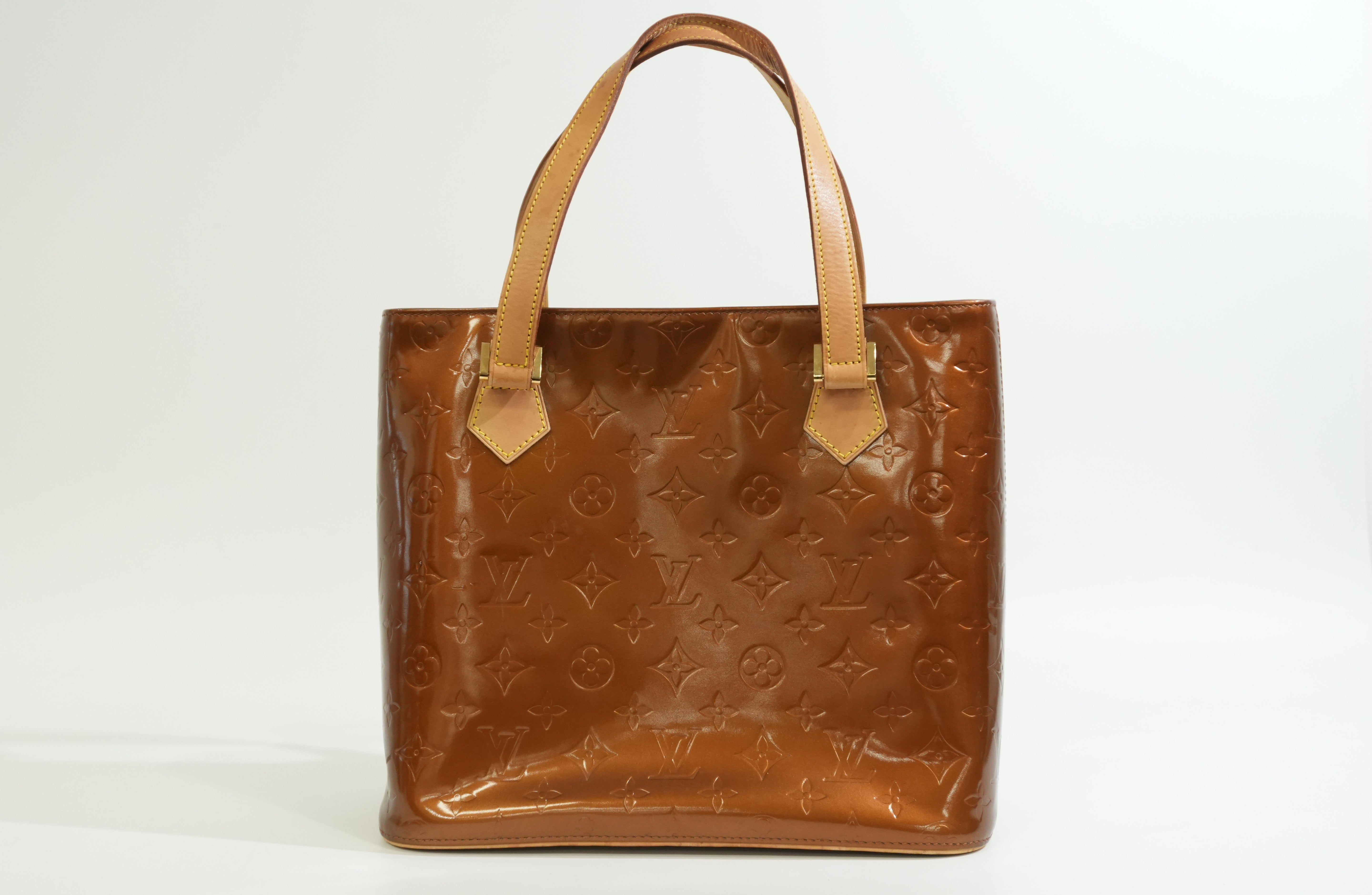 Pre-owned Louis Vuitton Vernis Houston Handbag Bronze