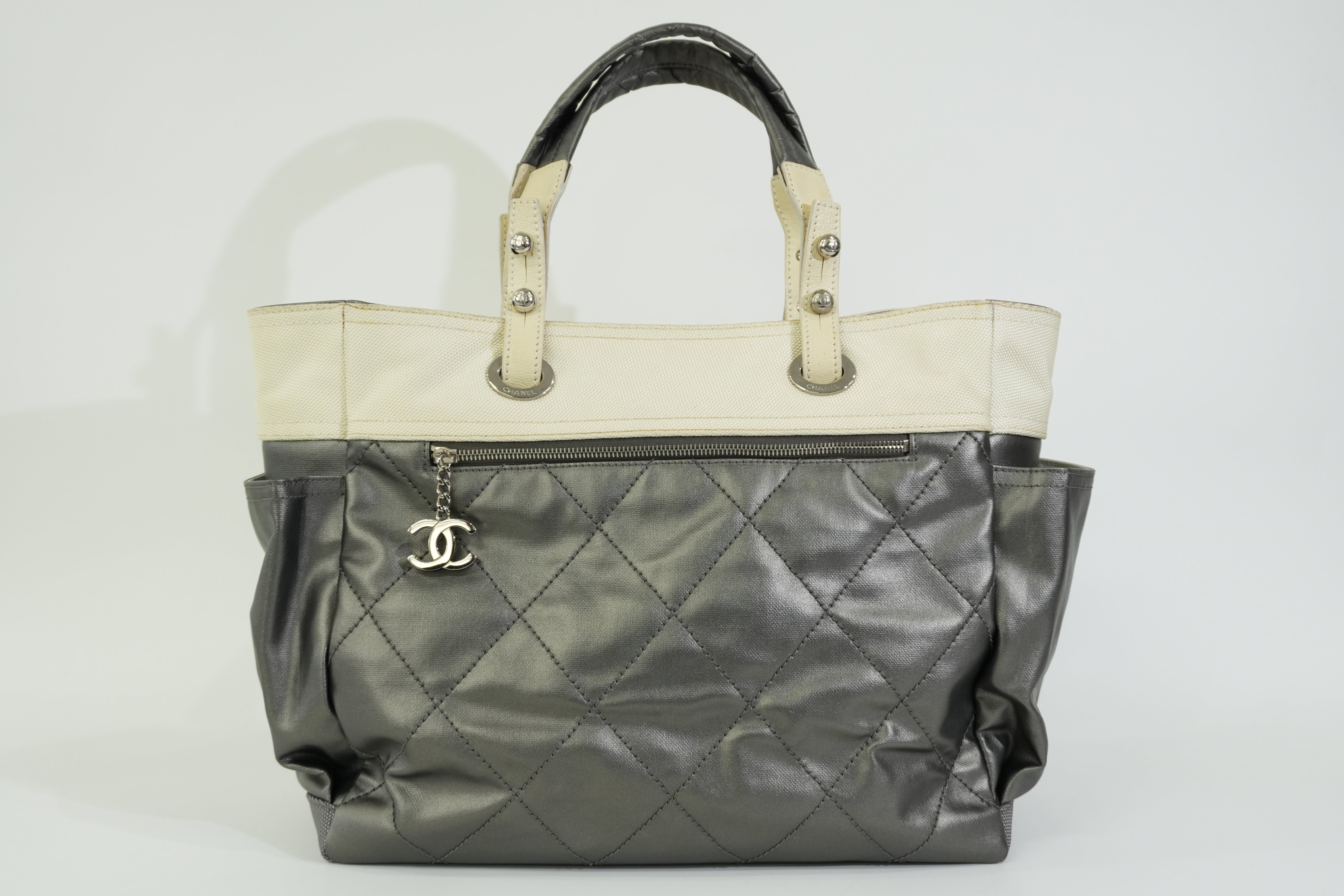 Pre-owned Chanel Paris Biarritz Tote Bag Silver