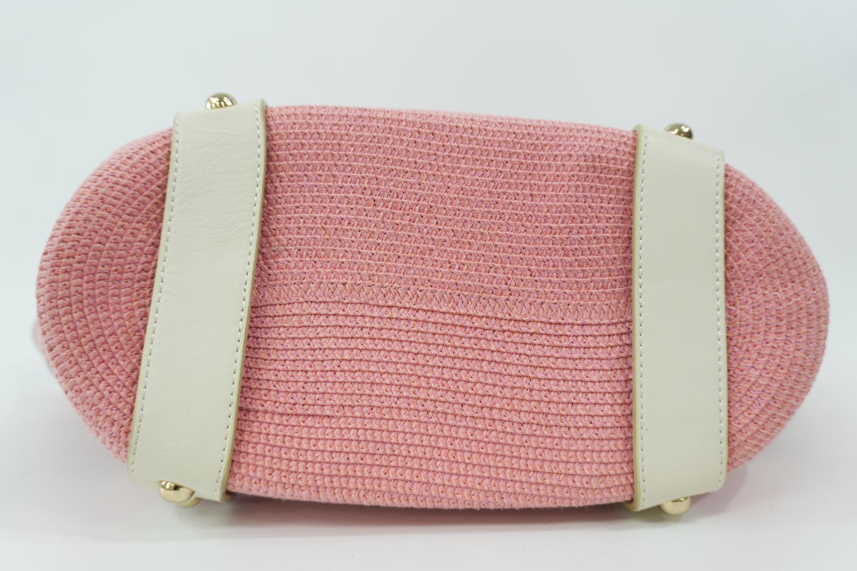 Pre-Owned Burberry Straw Striped Tote Bag Pink