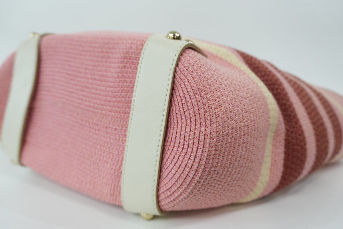 Pre-Owned Burberry Straw Striped Tote Bag Pink