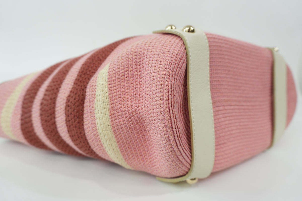 Pre-Owned Burberry Straw Striped Tote Bag Pink