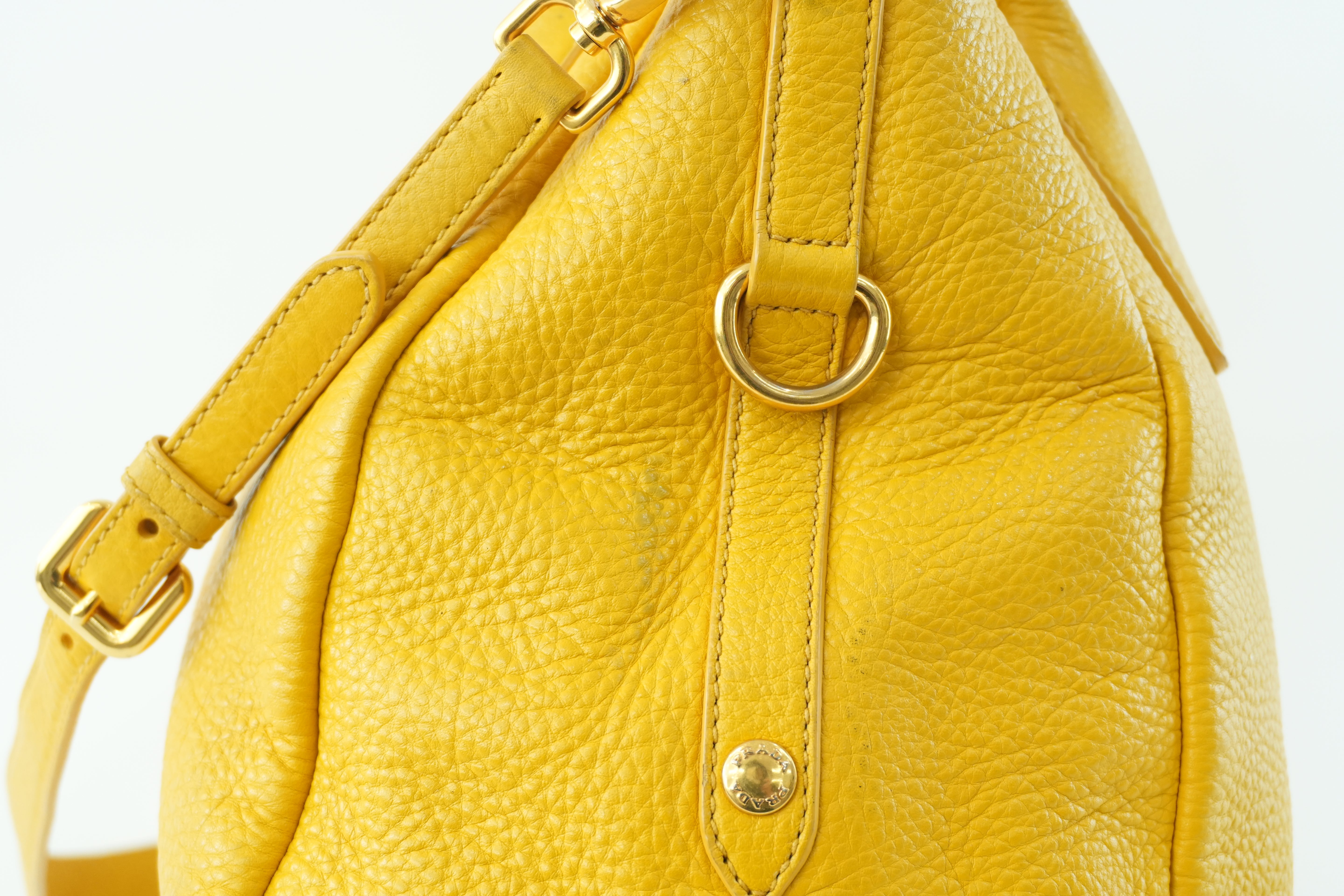 Pre-owned Prada Leather Two Way Shoulder Bag Yellow