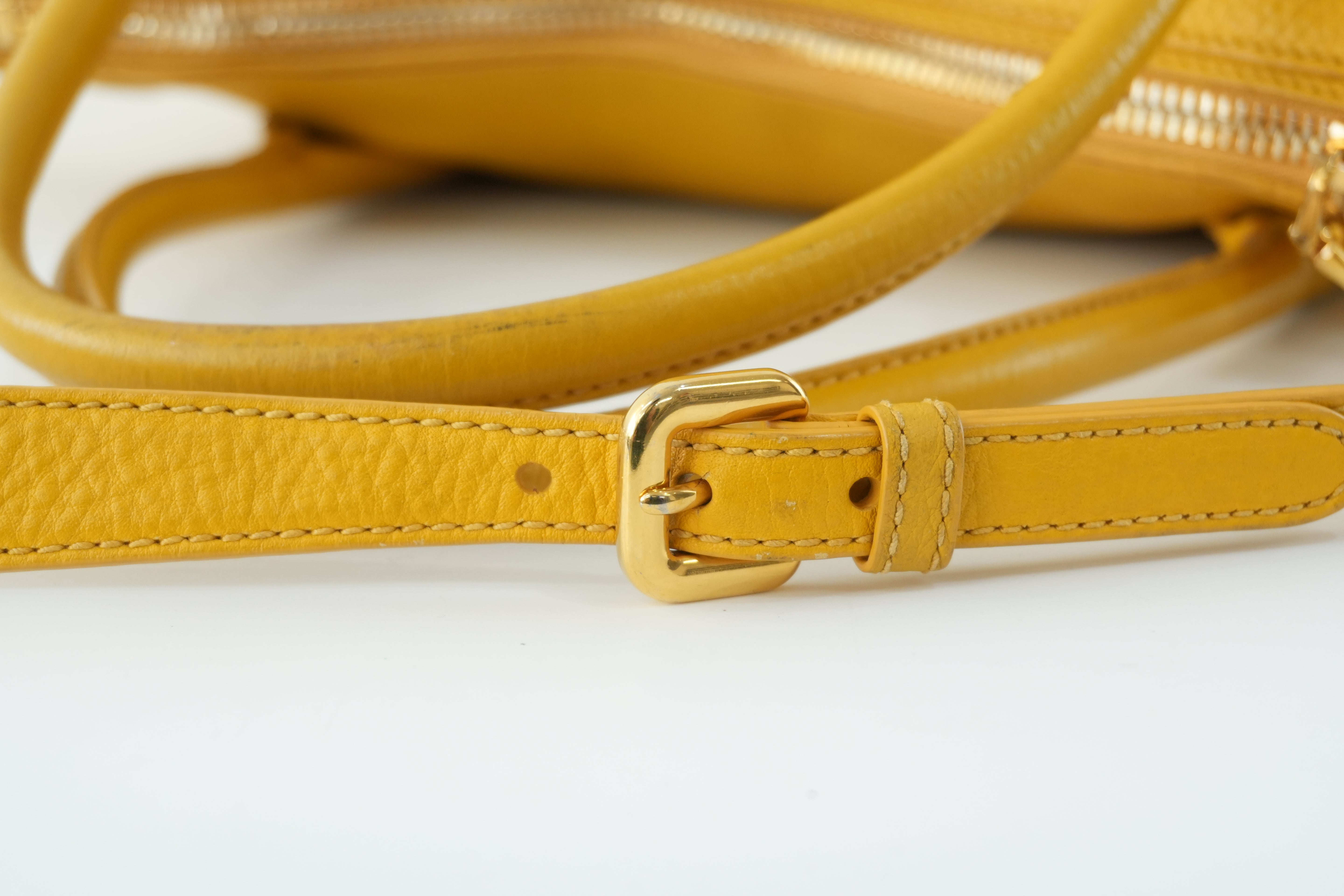 Pre-owned Prada Leather Two Way Shoulder Bag Yellow